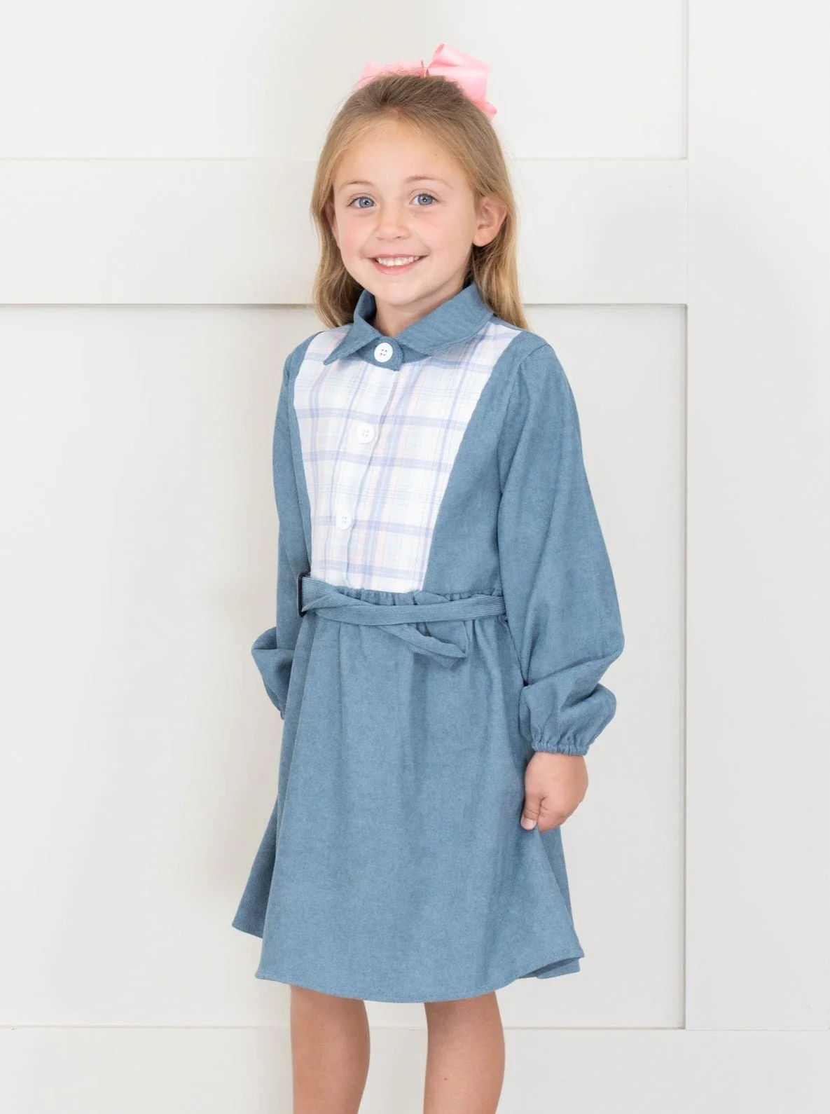 Chambray Plaid Corduroy Dress - Image 3