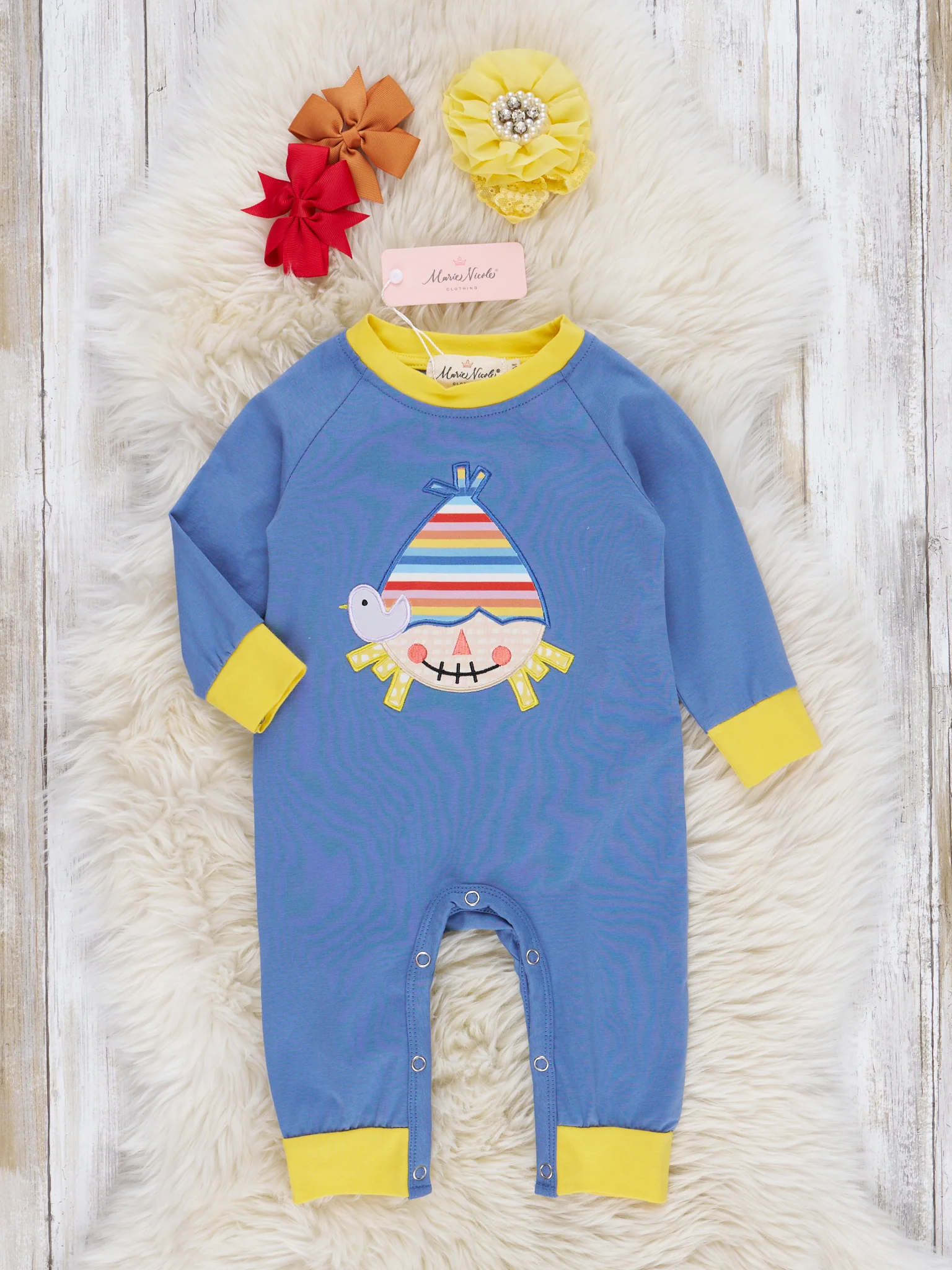 Chambray Rainbow Scarecrow Romper - Image 2