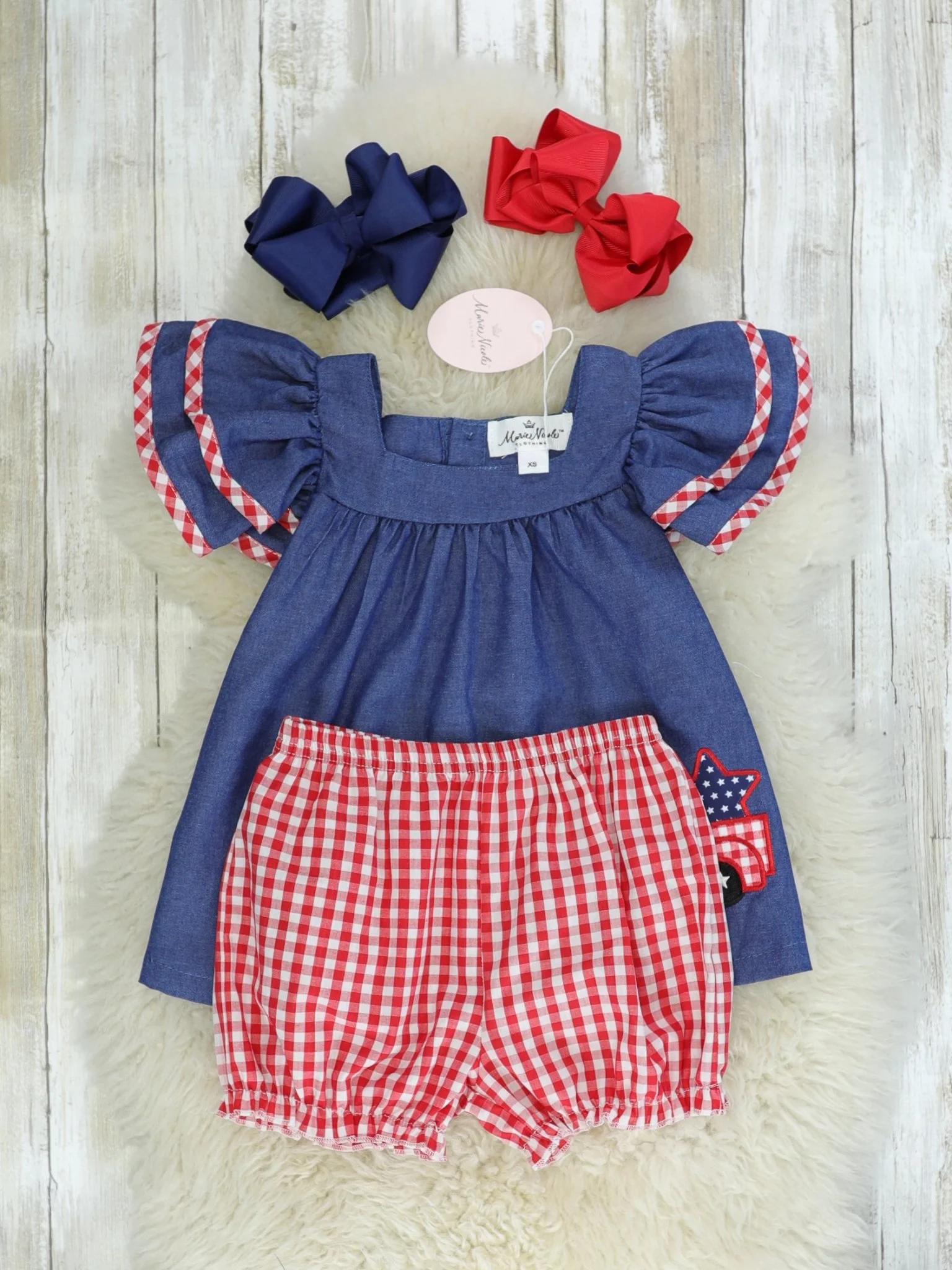 Chambray Red Check Truck Ruffle Outfit - Image 2