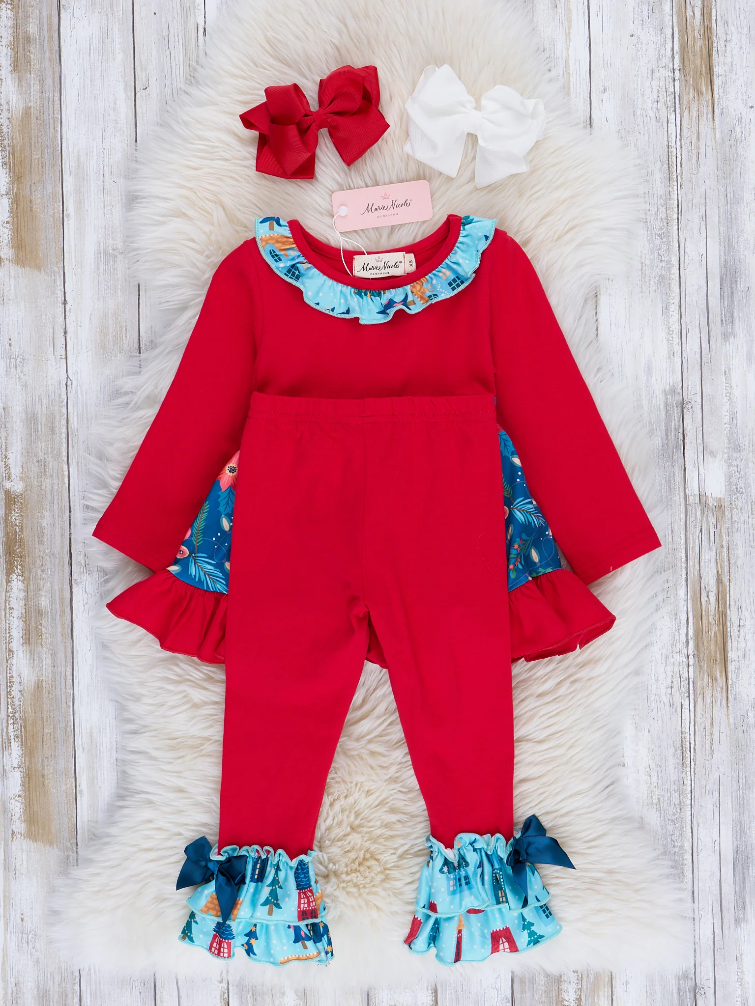 Chambray & Red Tree Lot Ruffle Outfit - Image 2