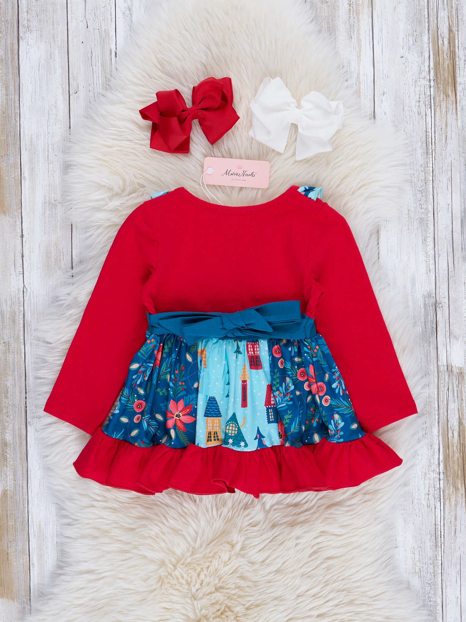 Chambray & Red Tree Lot Ruffle Outfit - Image 3