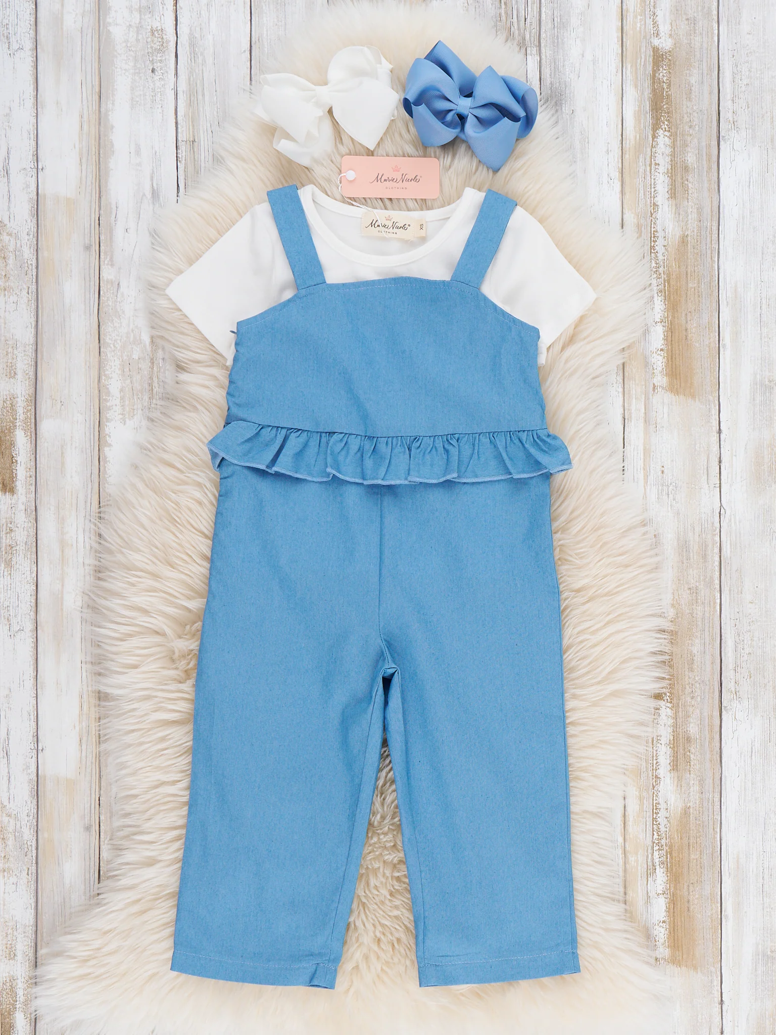 Cotton Chambray Ruffle Jumpsuit Outfit