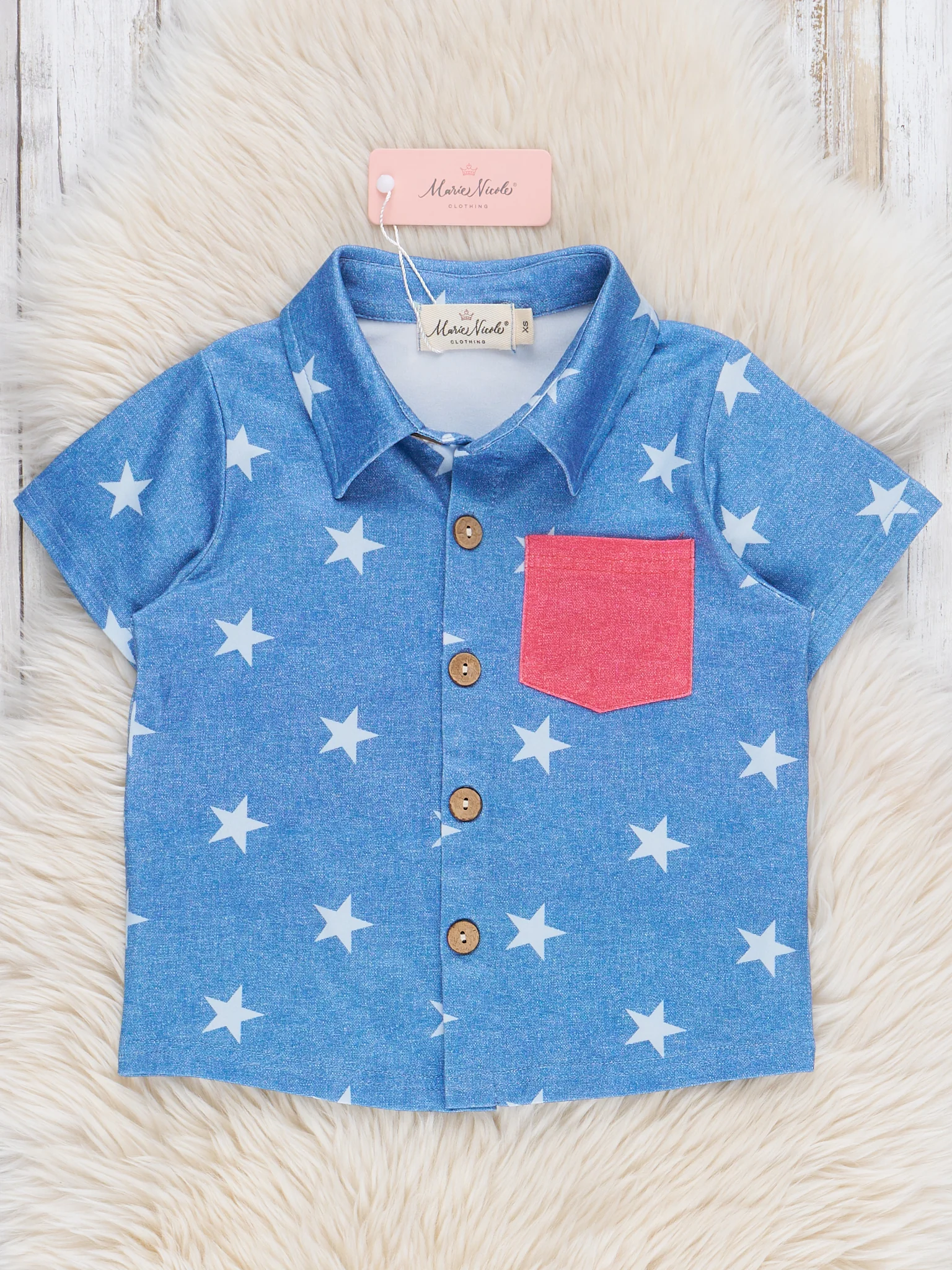 Chambray Stars Pocket Button-Up Shirt