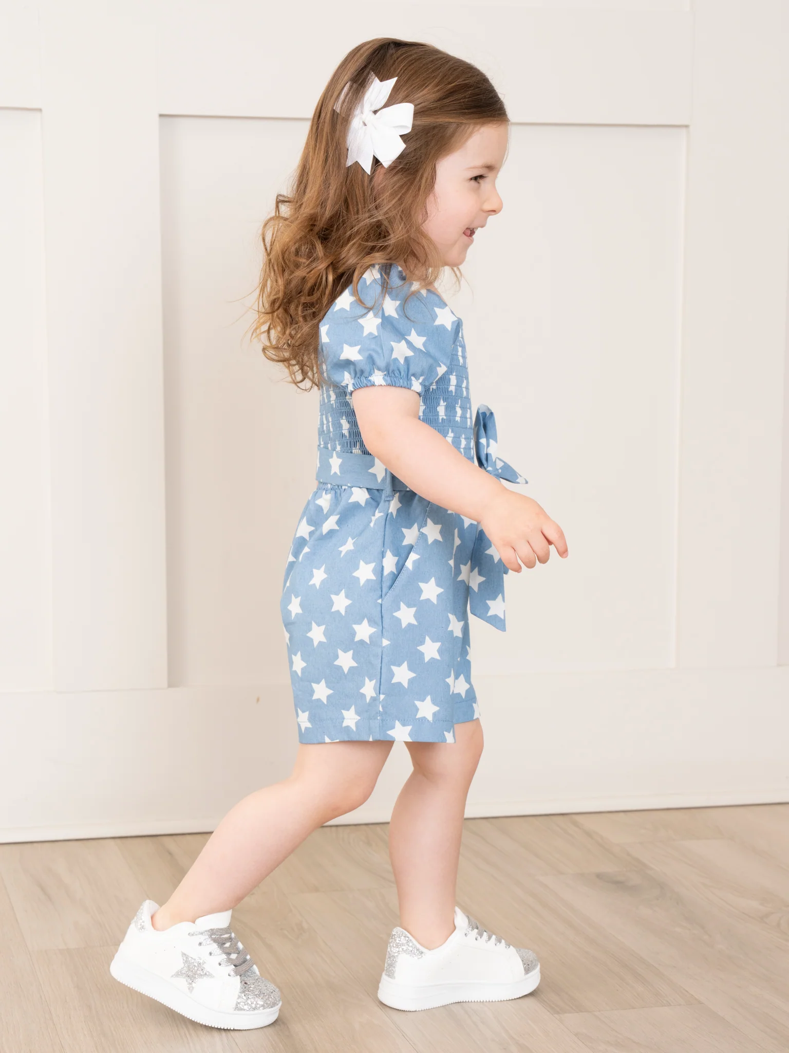 Chambray Stars Smocked Romper - Image 3