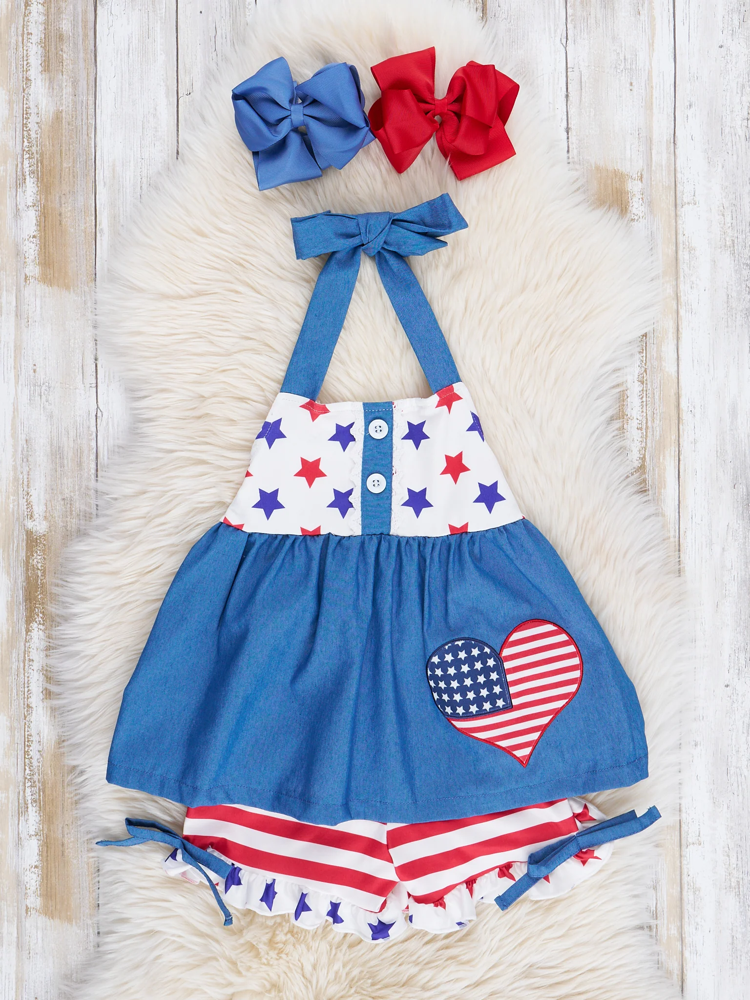 Chambray Stars & Stripes Ruffle Outfit - Image 2