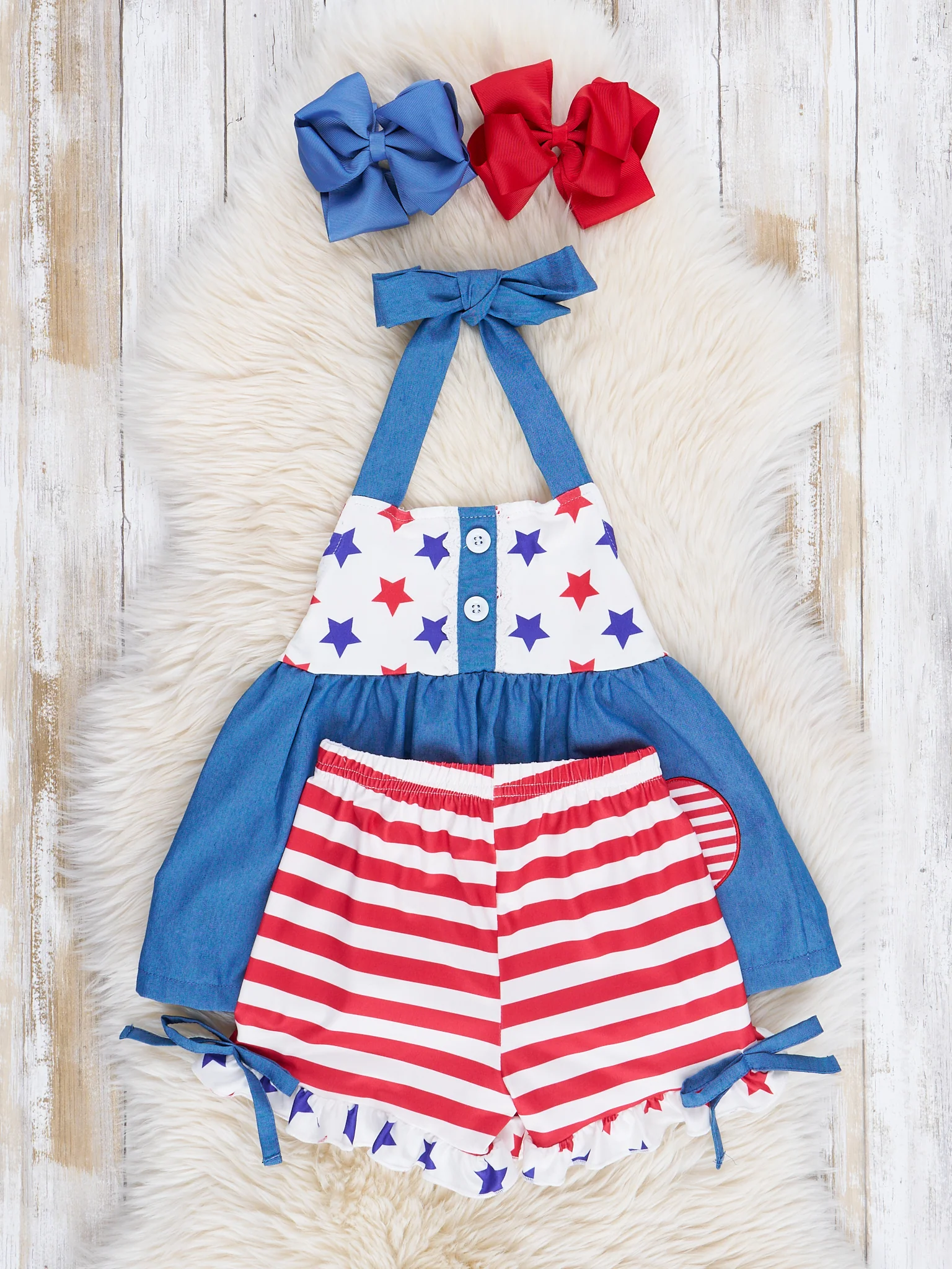 Chambray Stars & Stripes Ruffle Outfit - Image 3
