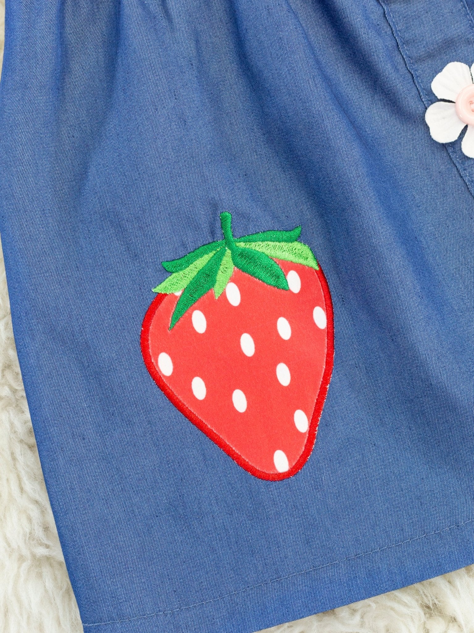 Chambray Strawberry Ruffle Dress - Image 3
