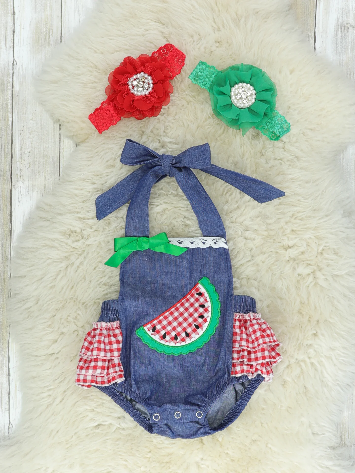 Chambray Watermelon Bubble Romper