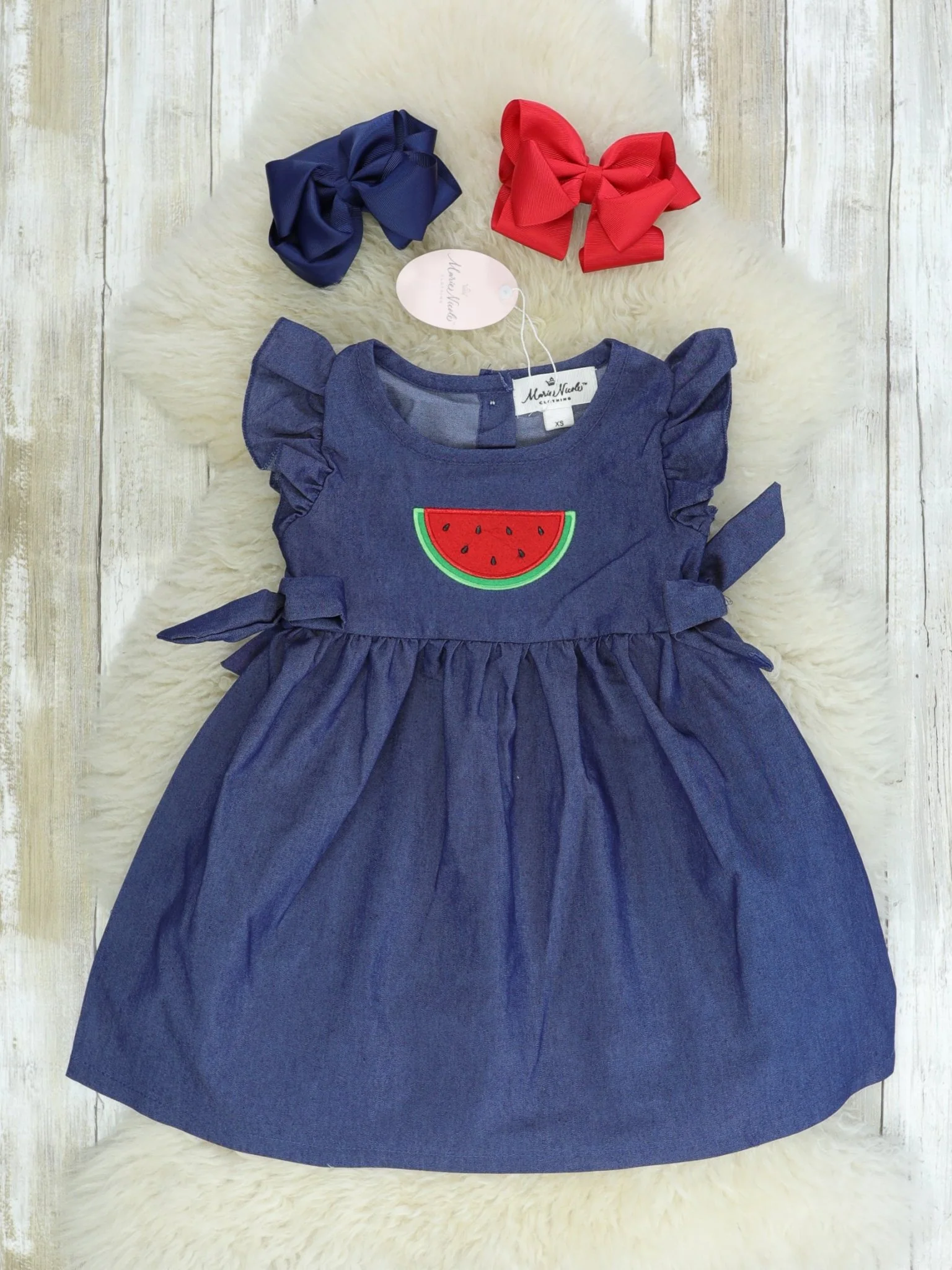Chambray Watermelon Ruffle Bow Dress
