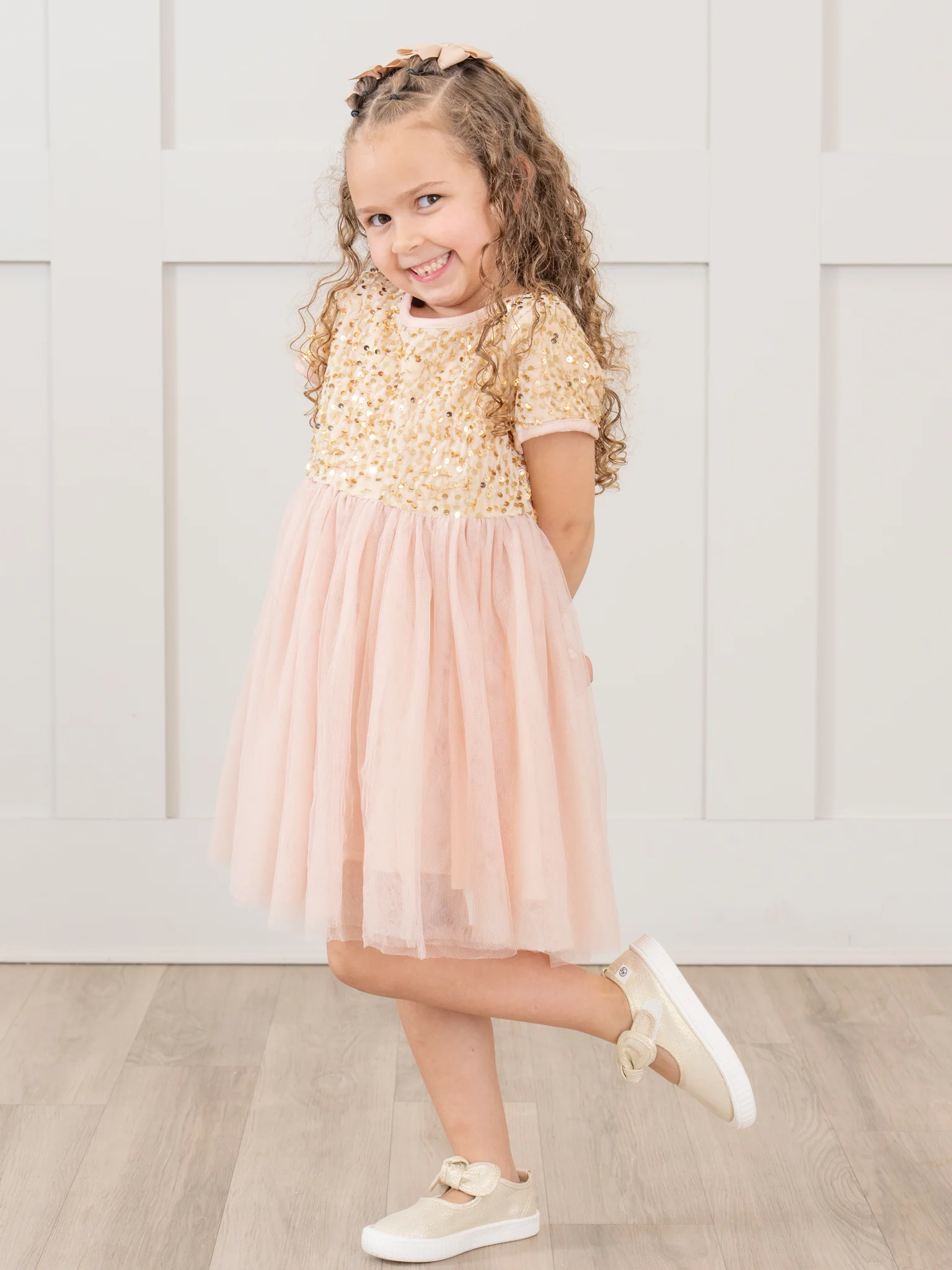 Champagne Sparkly Tulle Dress - Image 3