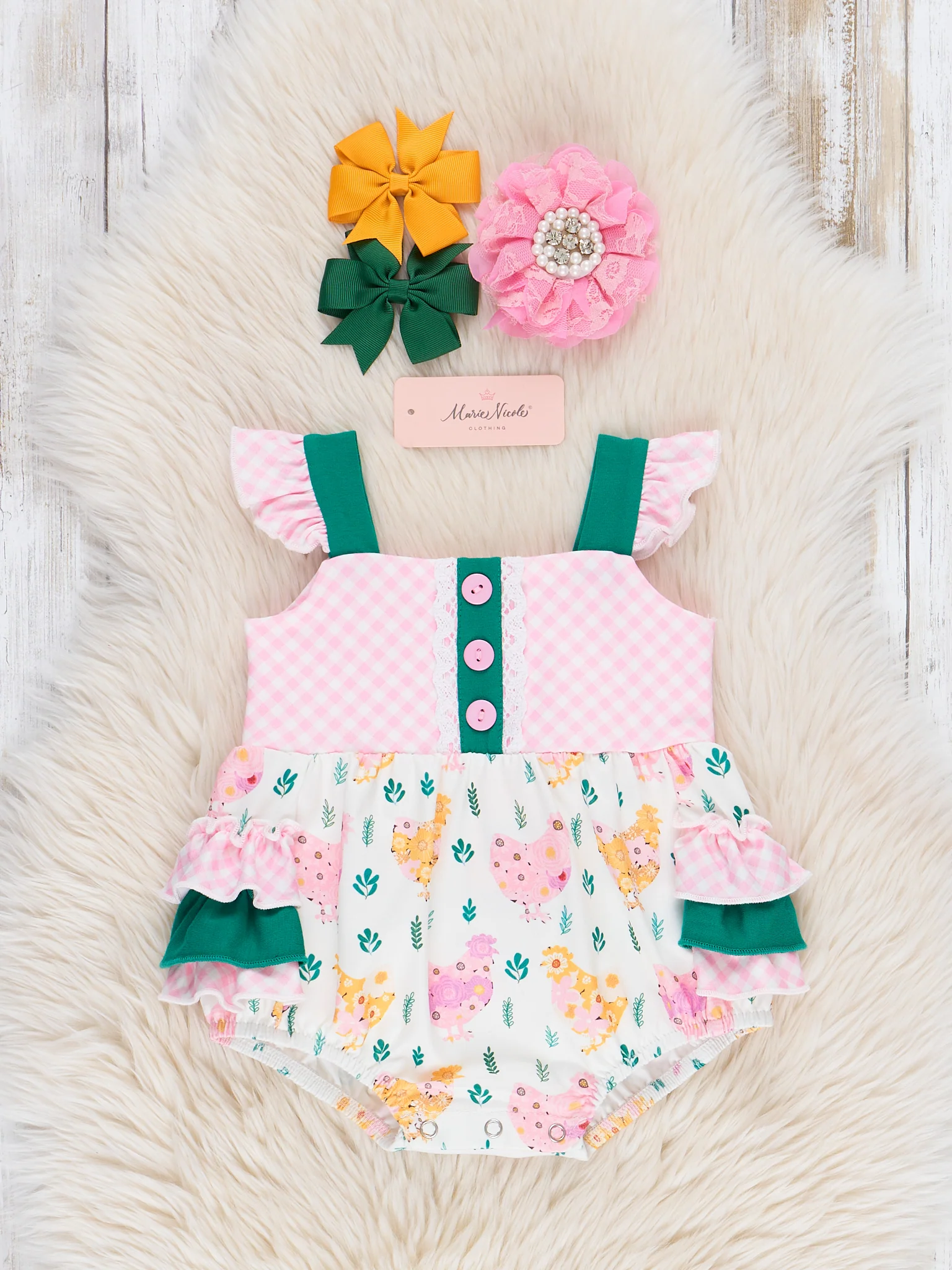 Charming Chickens Ruffle Bubble Romper