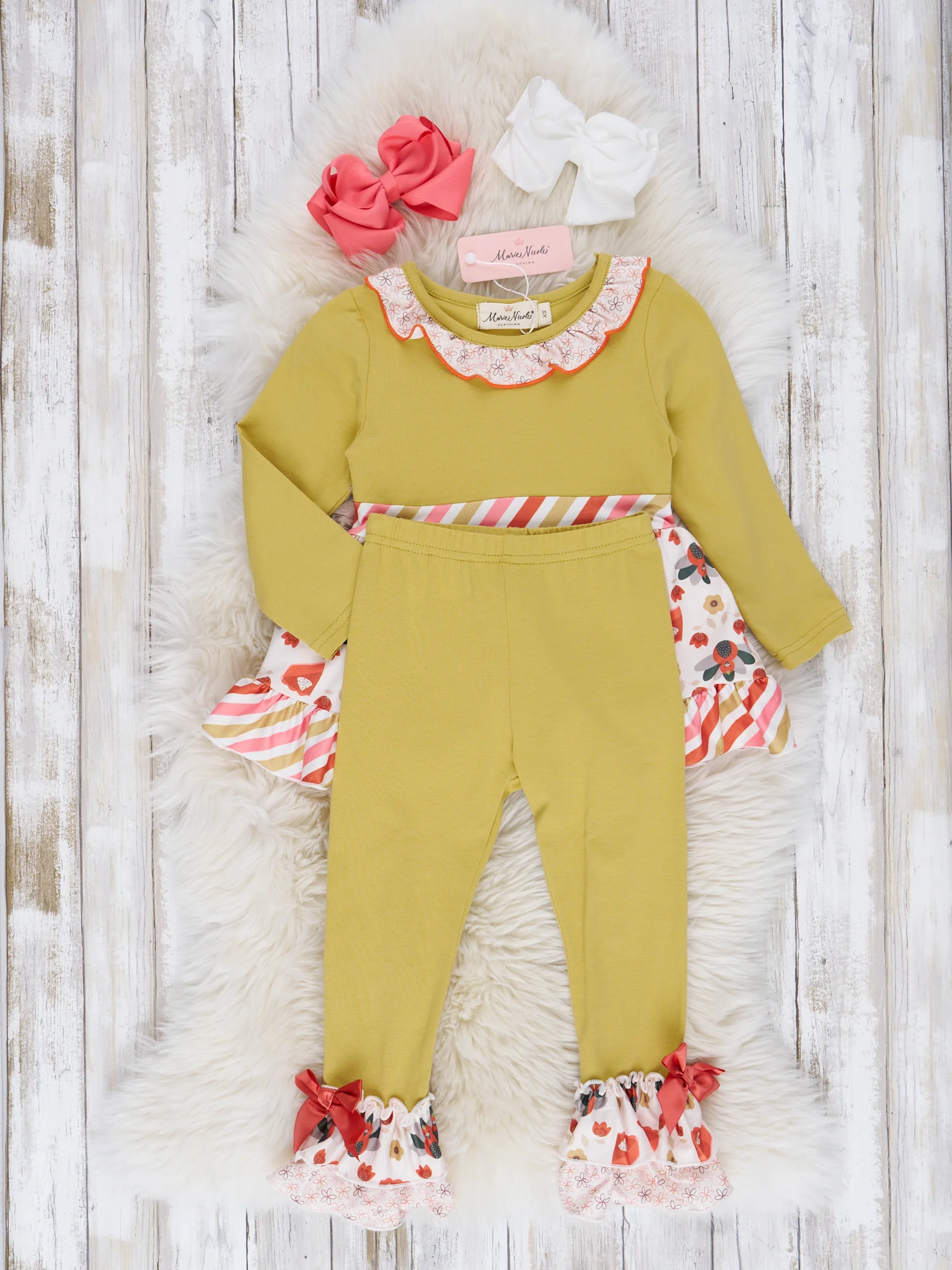 Chartreuse & Candy Stripe Turkey Ruffle Outfit - Image 3