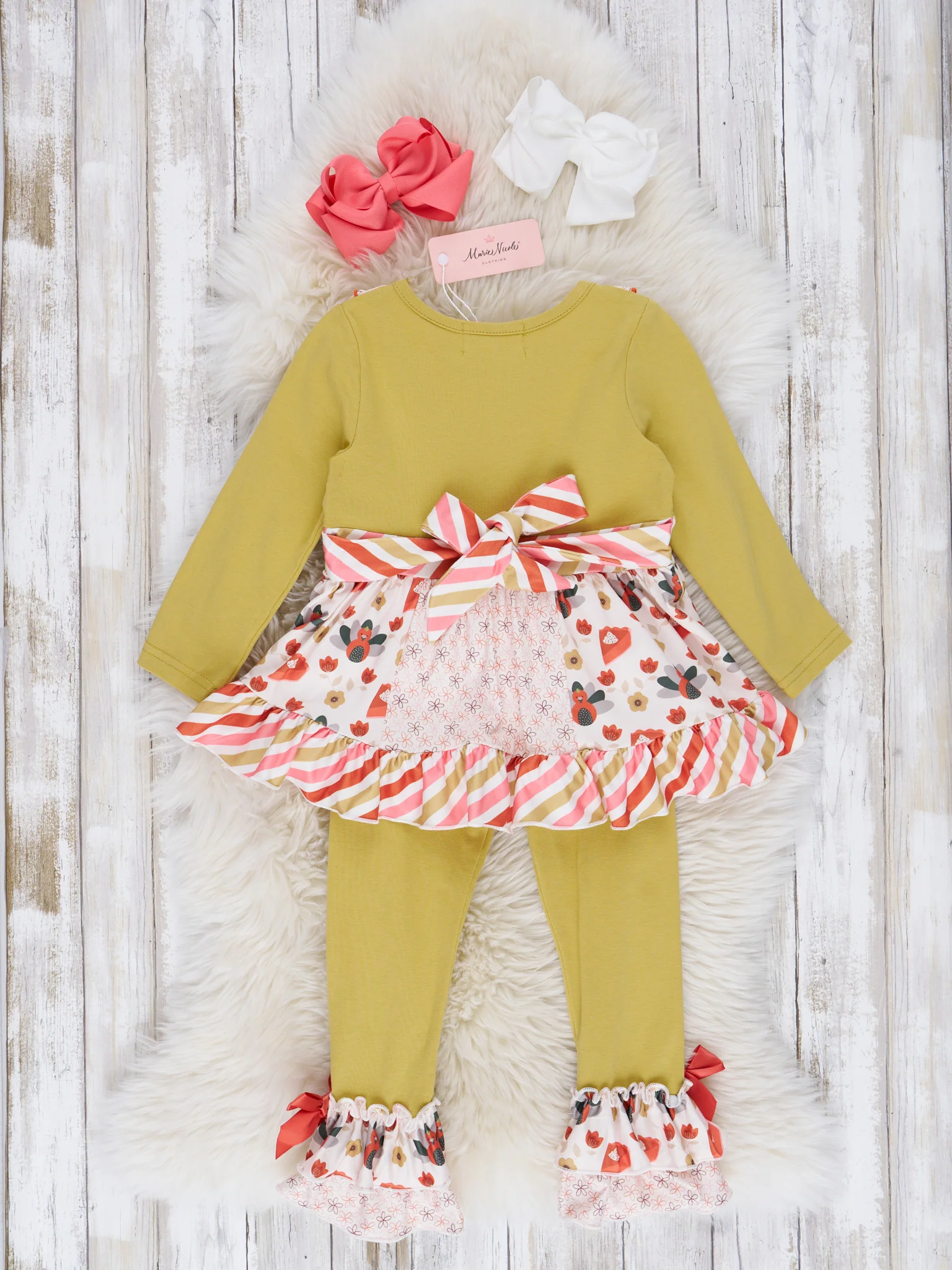 Chartreuse & Candy Stripe Turkey Ruffle Outfit - Image 4