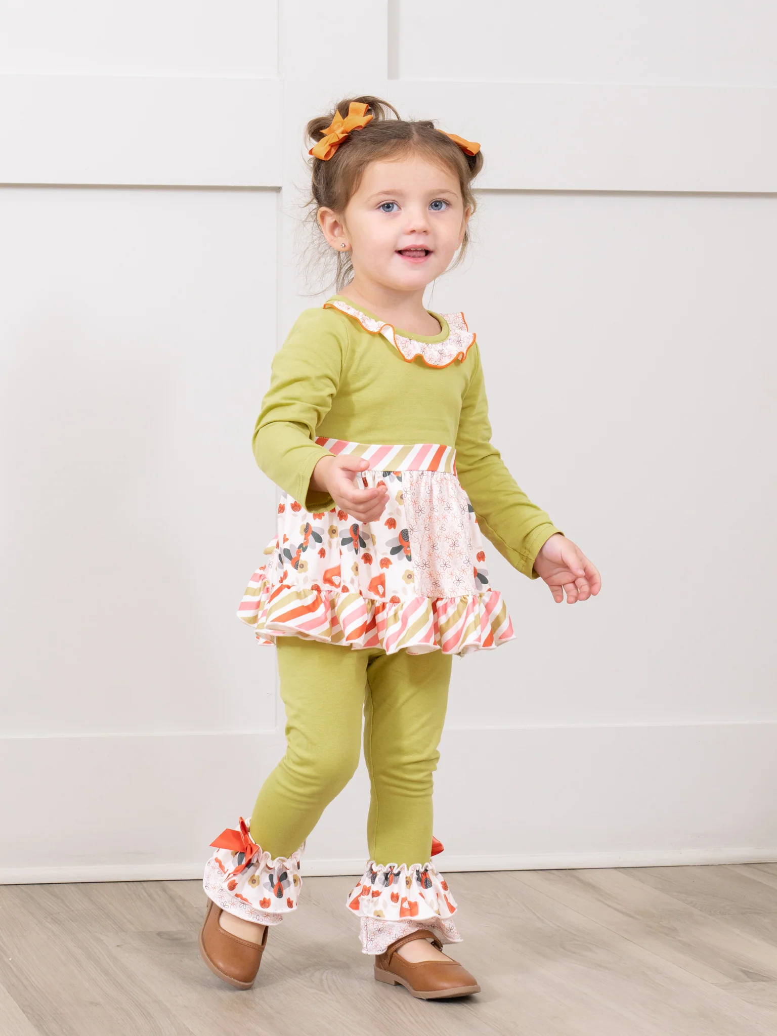 Chartreuse & Candy Stripe Turkey Ruffle Outfit - Image 5