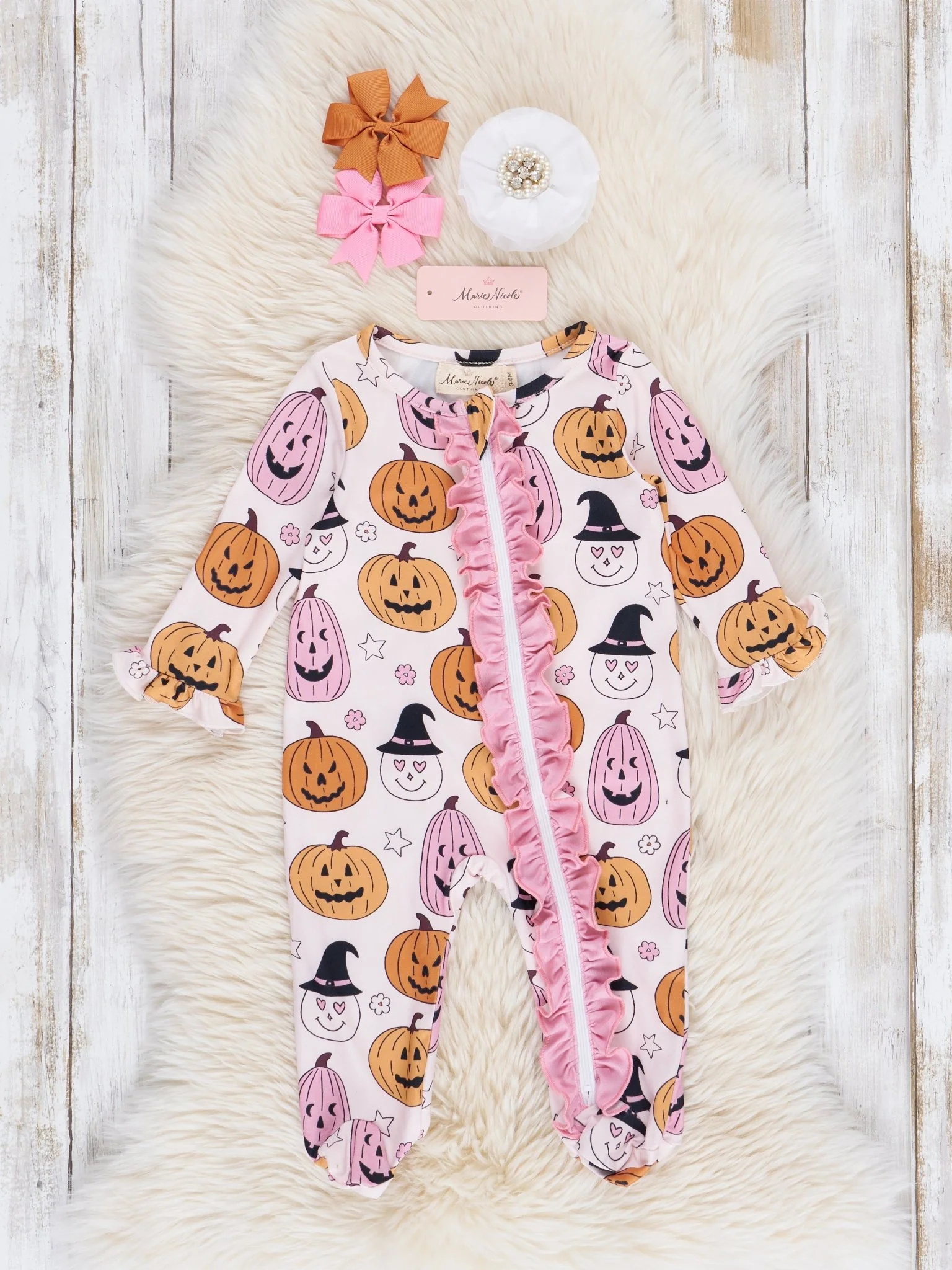 Cheerful Jack-o-Lanterns Footed Sleeper Pajamas - Image 2