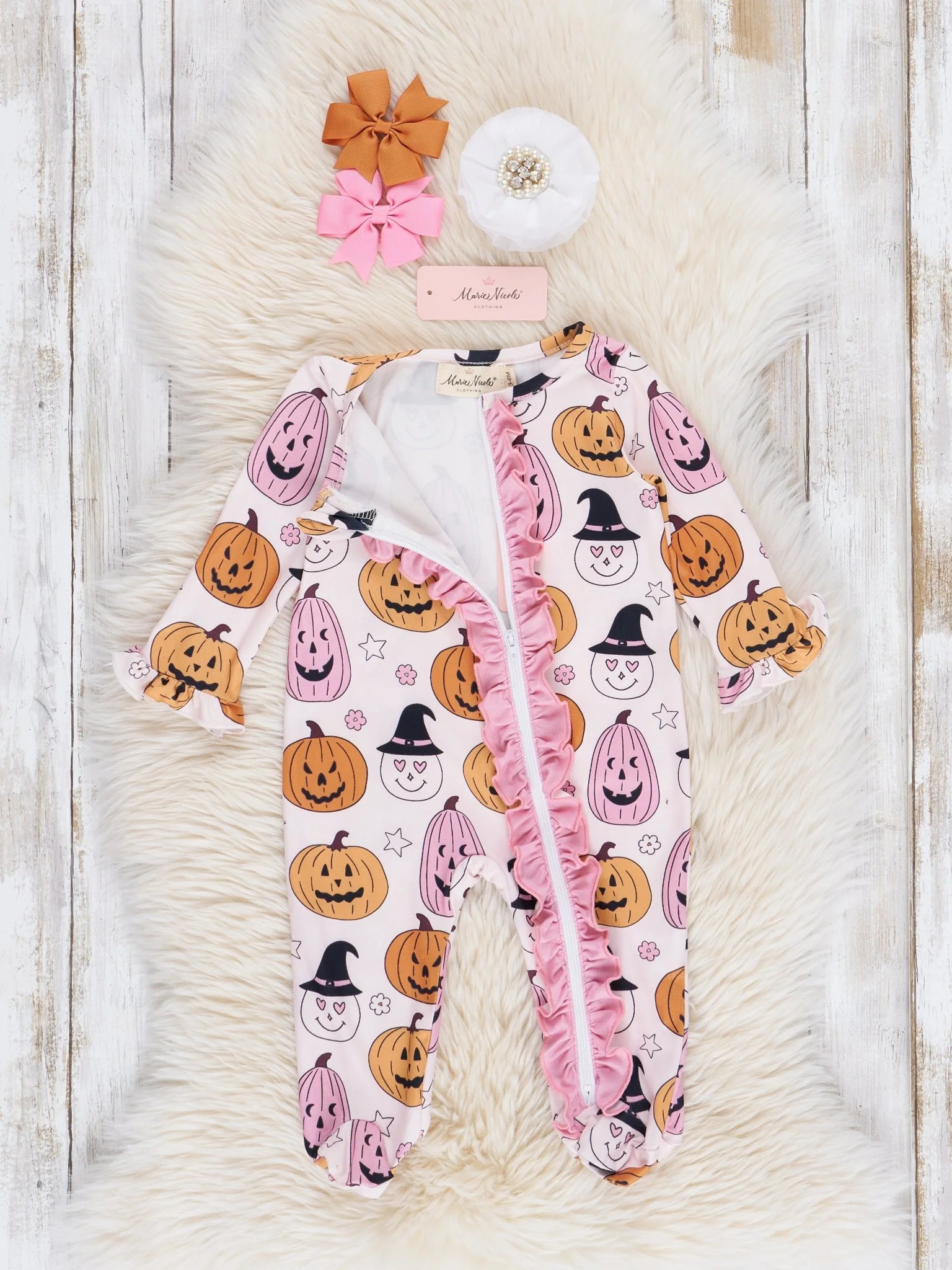 Cheerful Jack-o-Lanterns Footed Sleeper Pajamas - Image 3