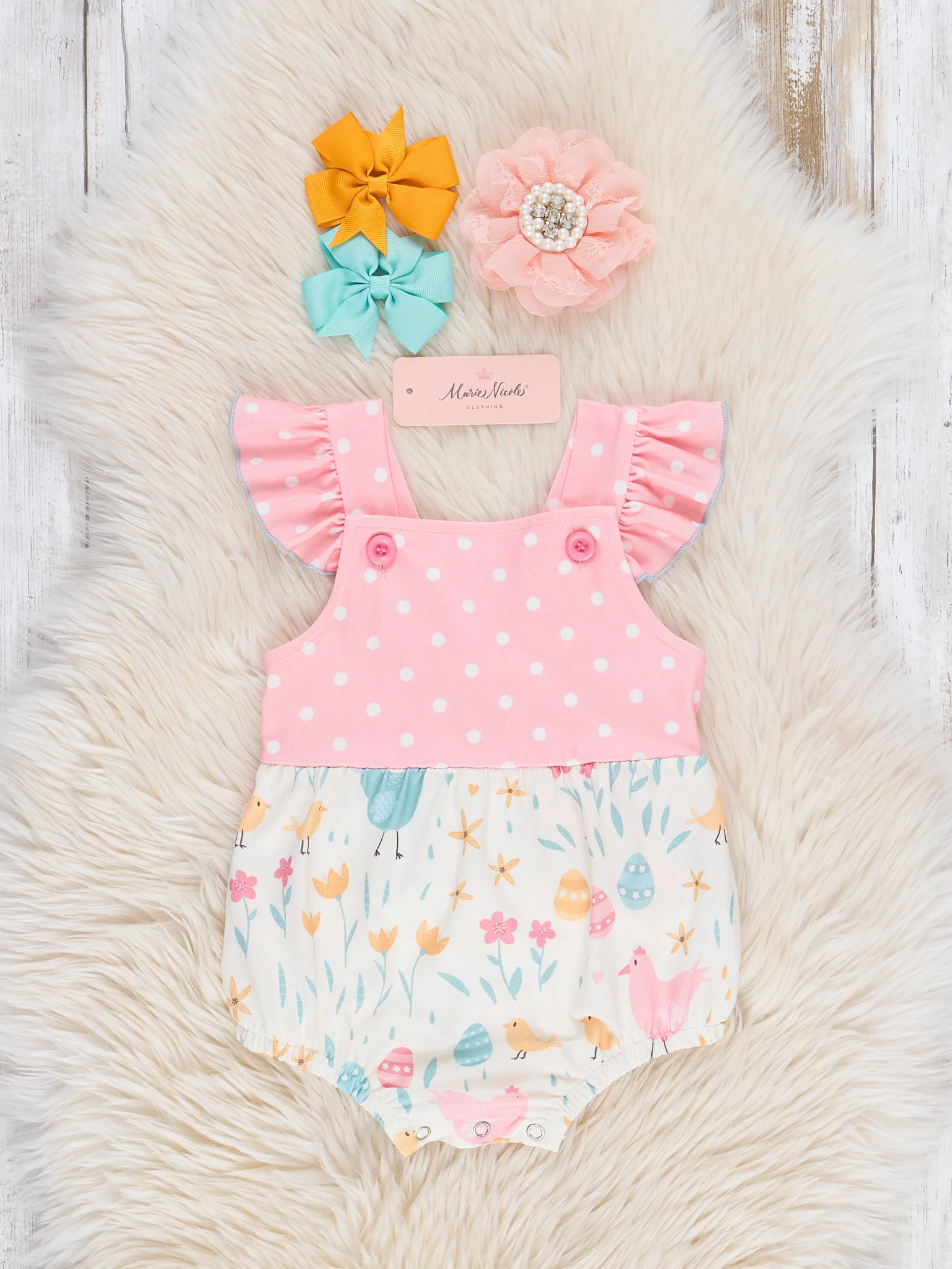 Chicken Egg Hunt Ruffle Bubble Romper
