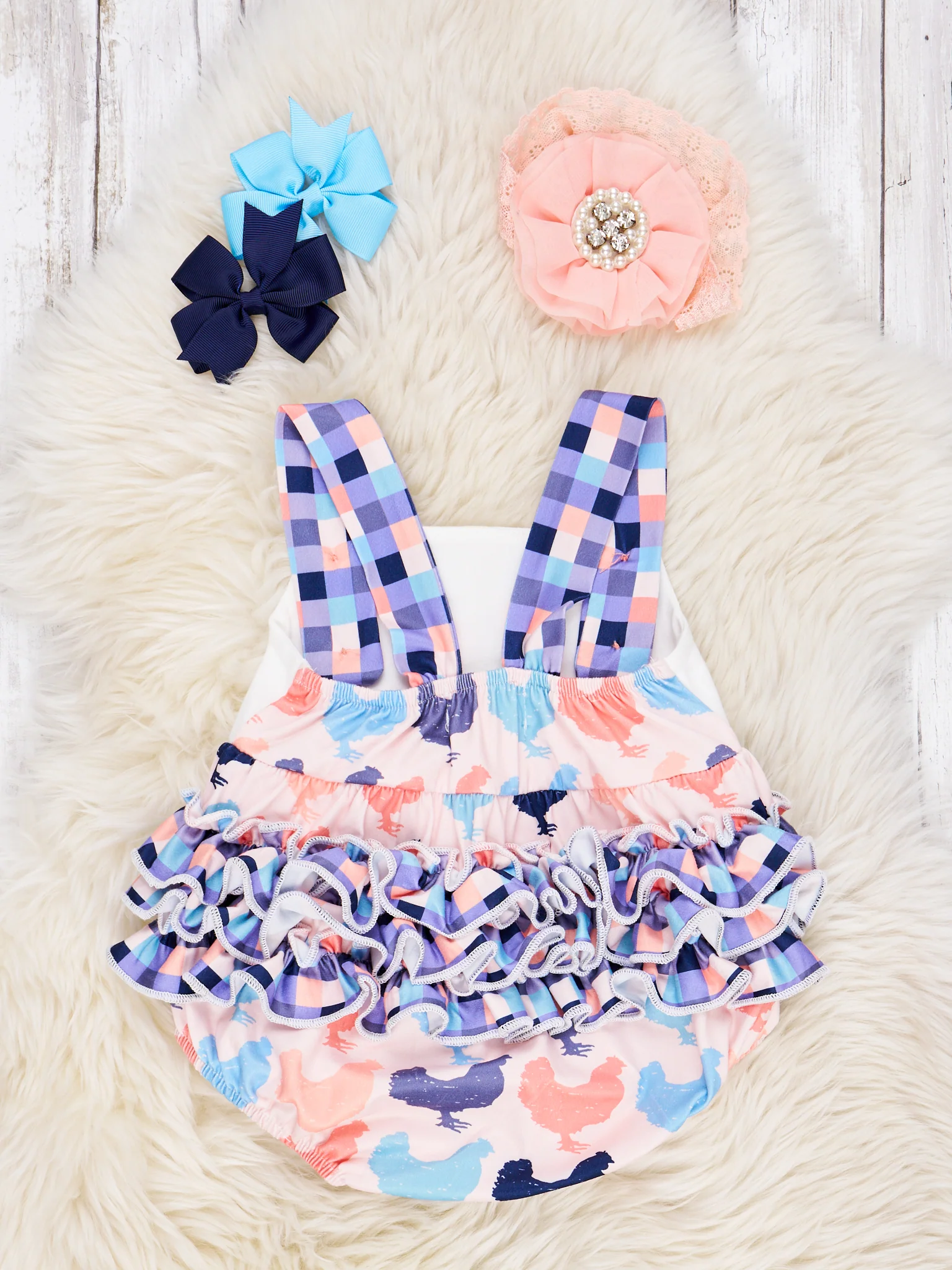 Chicken Gingham Ruffle Romper - Image 2