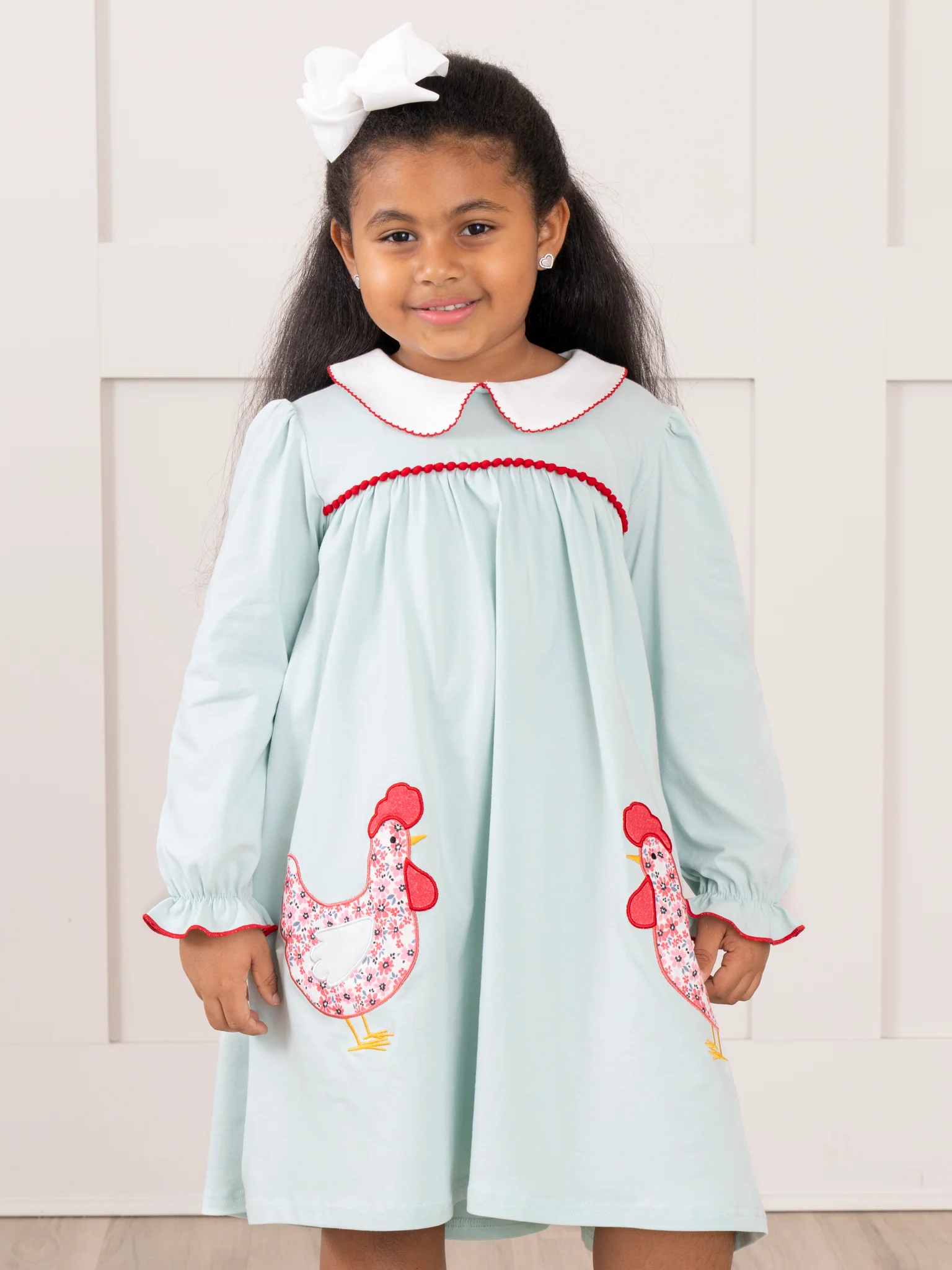 Chickens in the Pond Embroidered Ruffle Dress