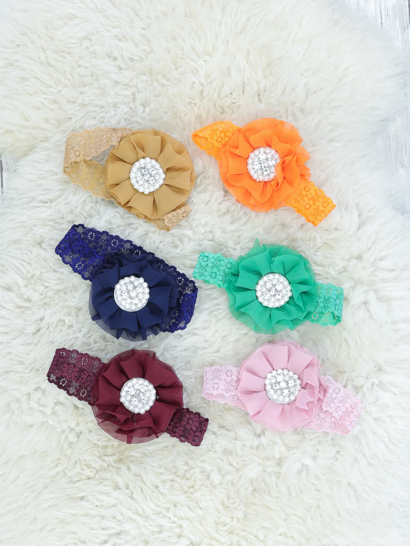 Chiffon Rhinestone & Pearls Headband - 21 Colors Available - Image 5