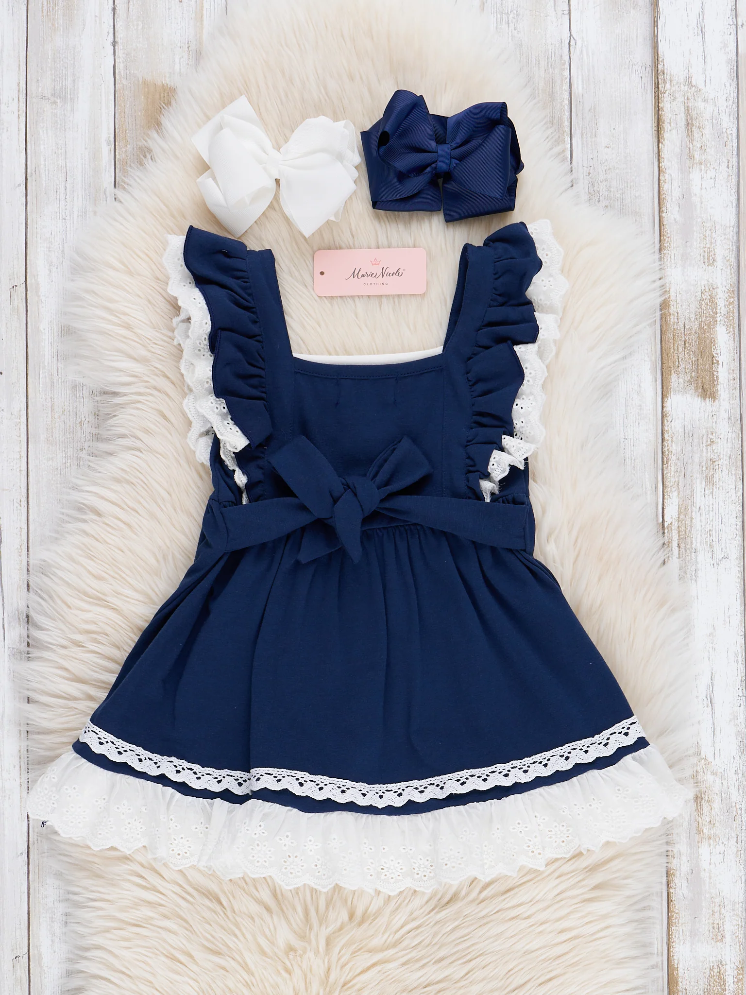 Christmas Blue Embroidered Joy Lace Ruffle Dress - Image 2