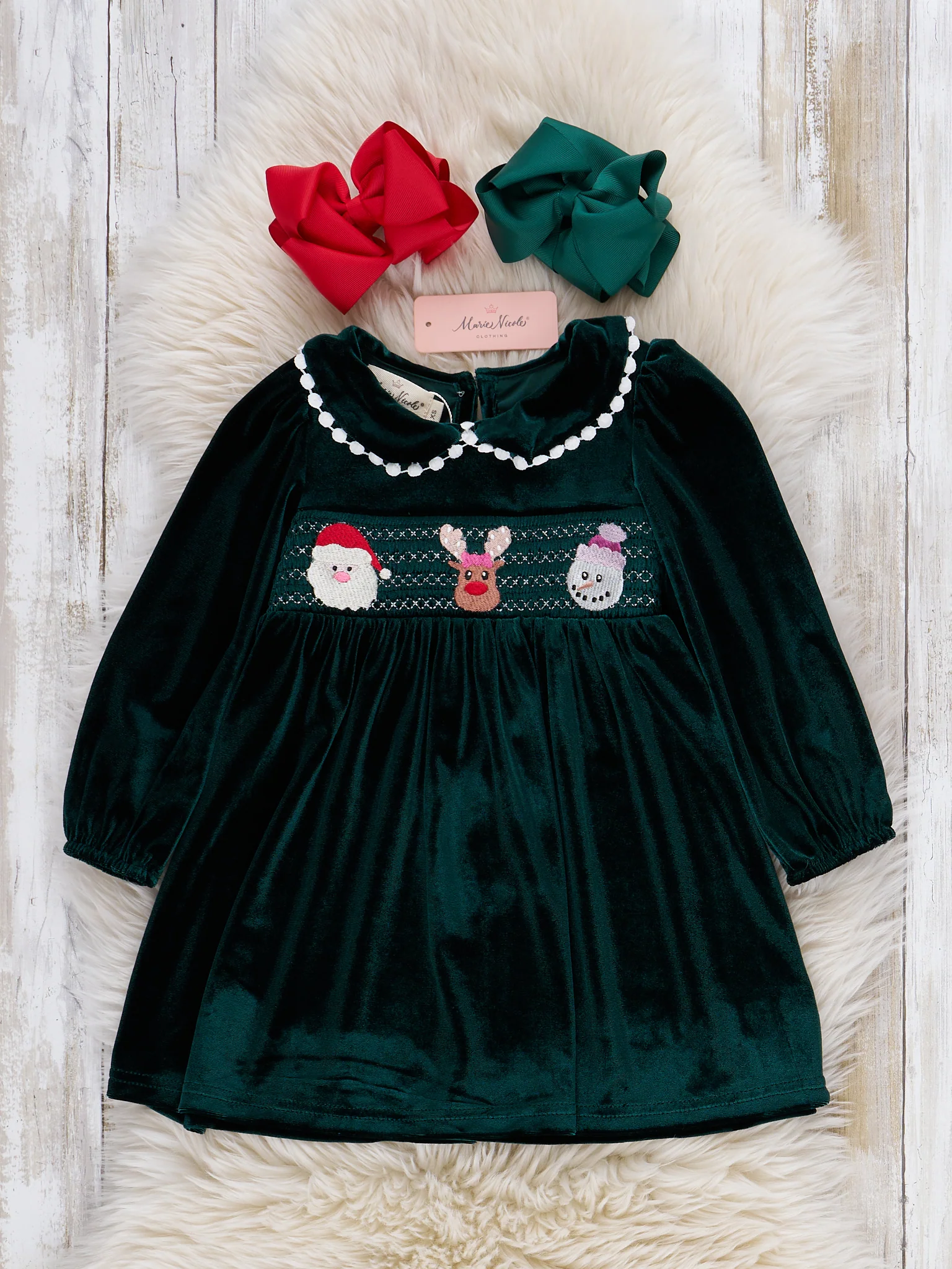 Christmas Buddies Smocked Velvet Dress