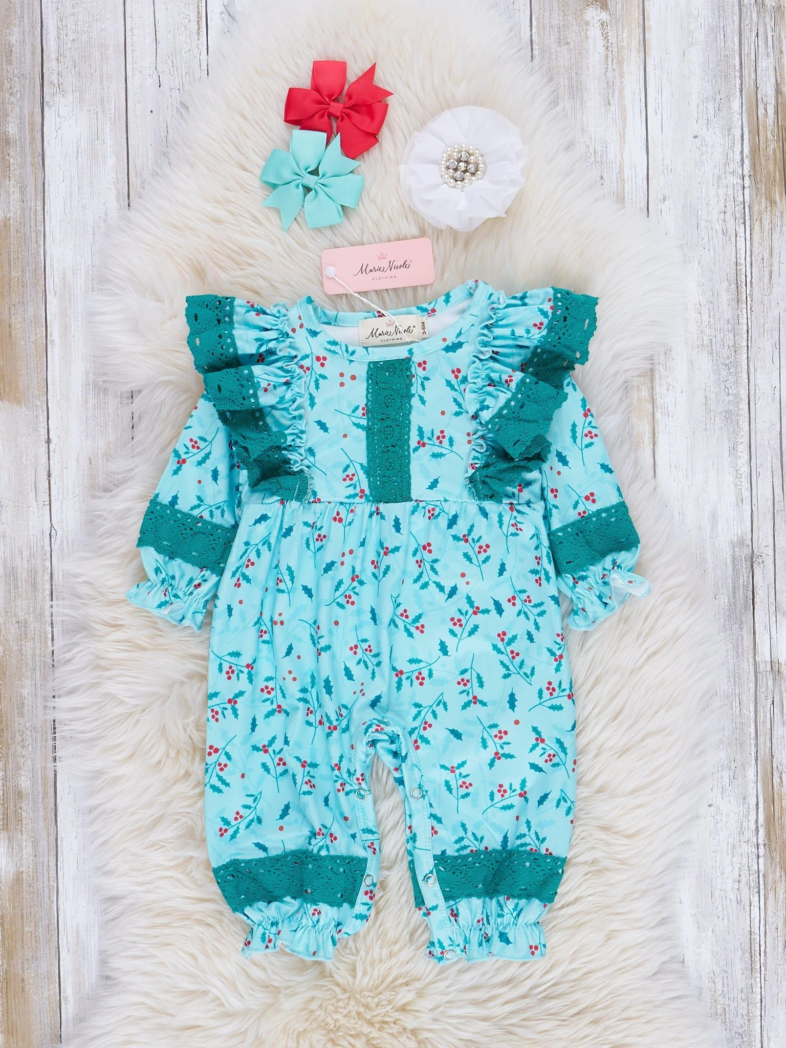 Christmas Cheer Lace Hem Romper - Image 2