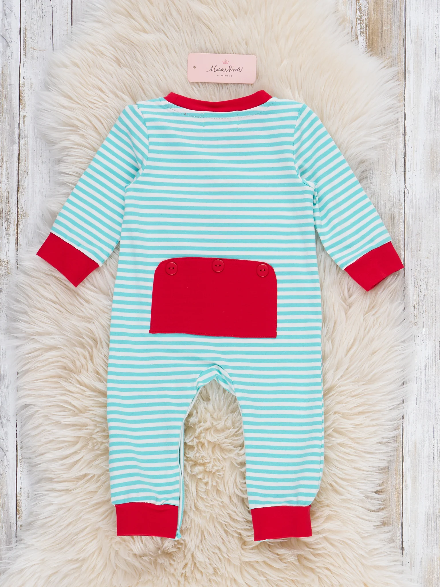 Christmas Cheer Striped Embroidered Romper - Image 3