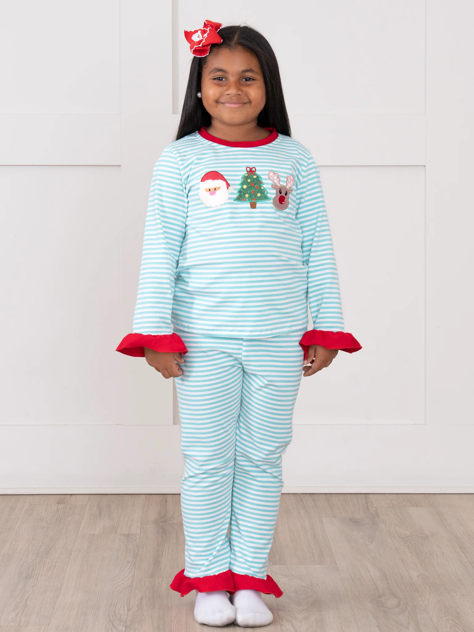 Christmas Cheer Striped Embroidered Ruffle Pajamas - Image 5