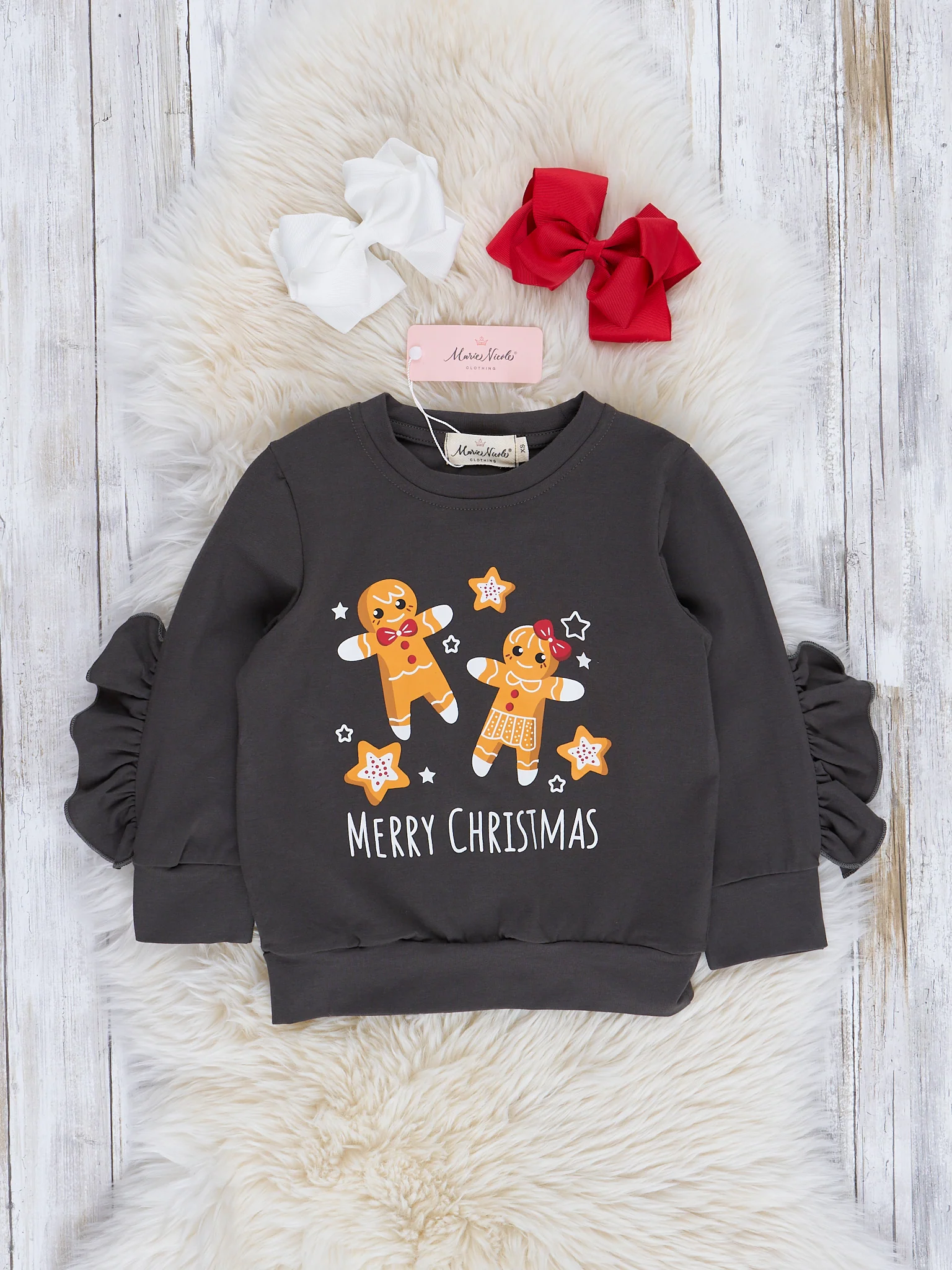 Christmas Gingerbread Plaid Ruffle Outfit w/ Skirt - Image 4