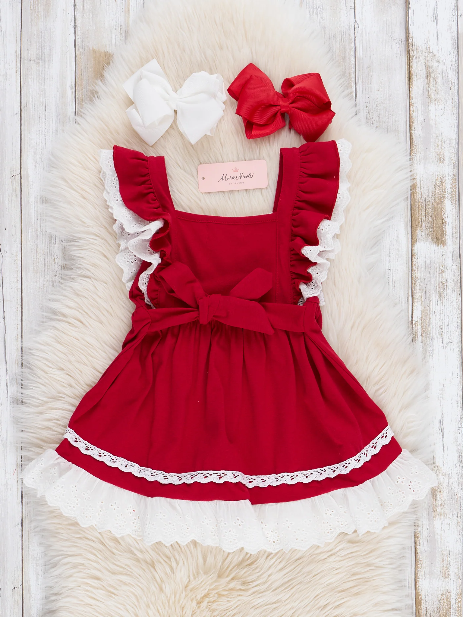 Christmas Red Embroidered Santa Lace Ruffle Dress - Image 2