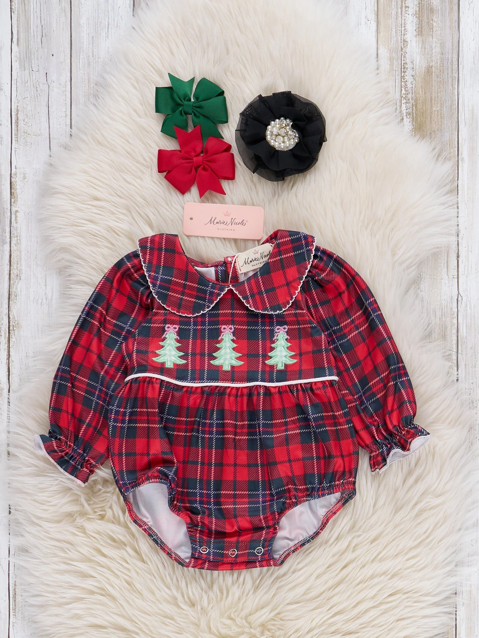 Christmas Tree Lumberjack Embroidered Bubble Romper
