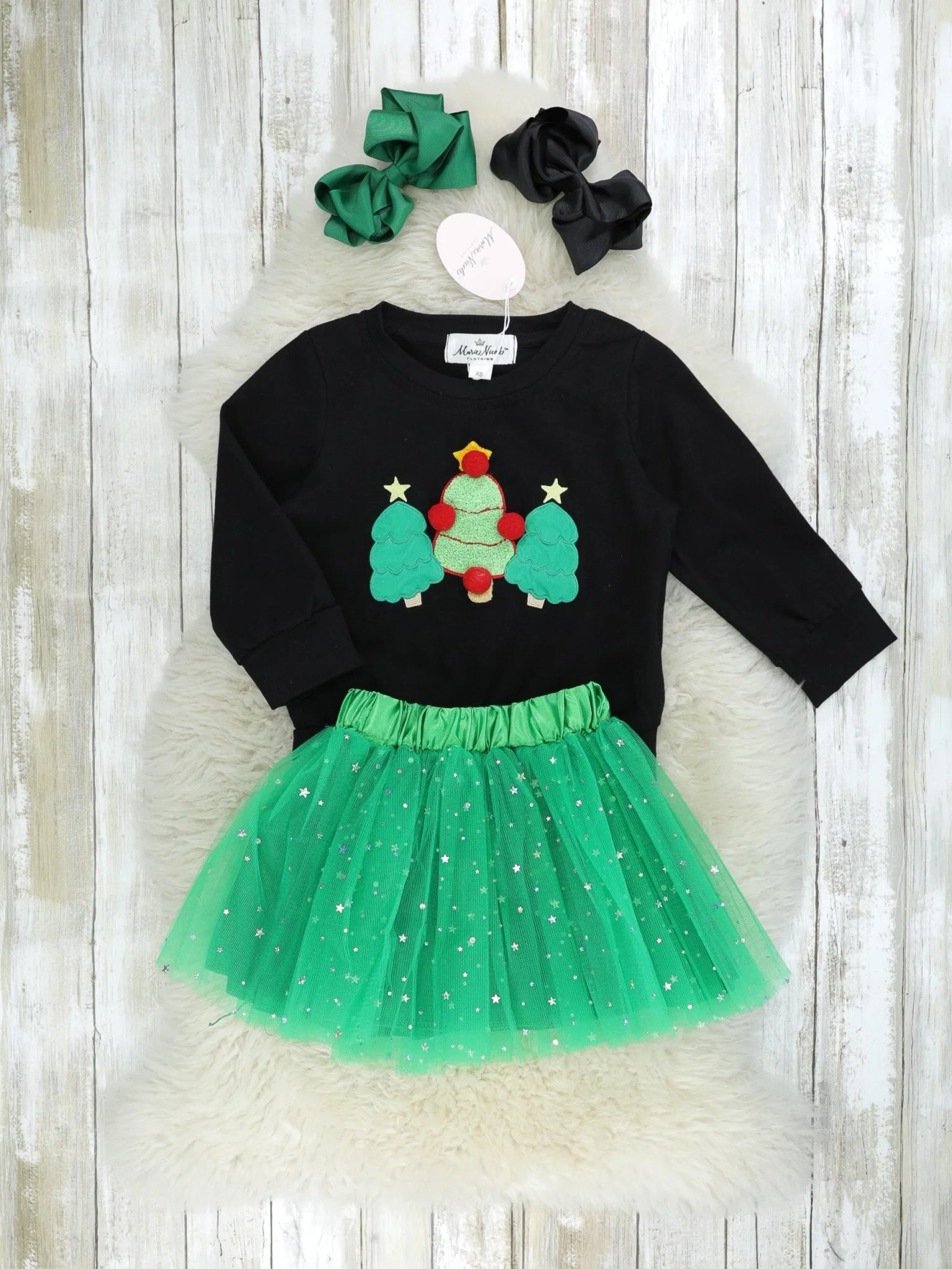 Christmas Tree Pom Pom Tulle Outfit - Image 2