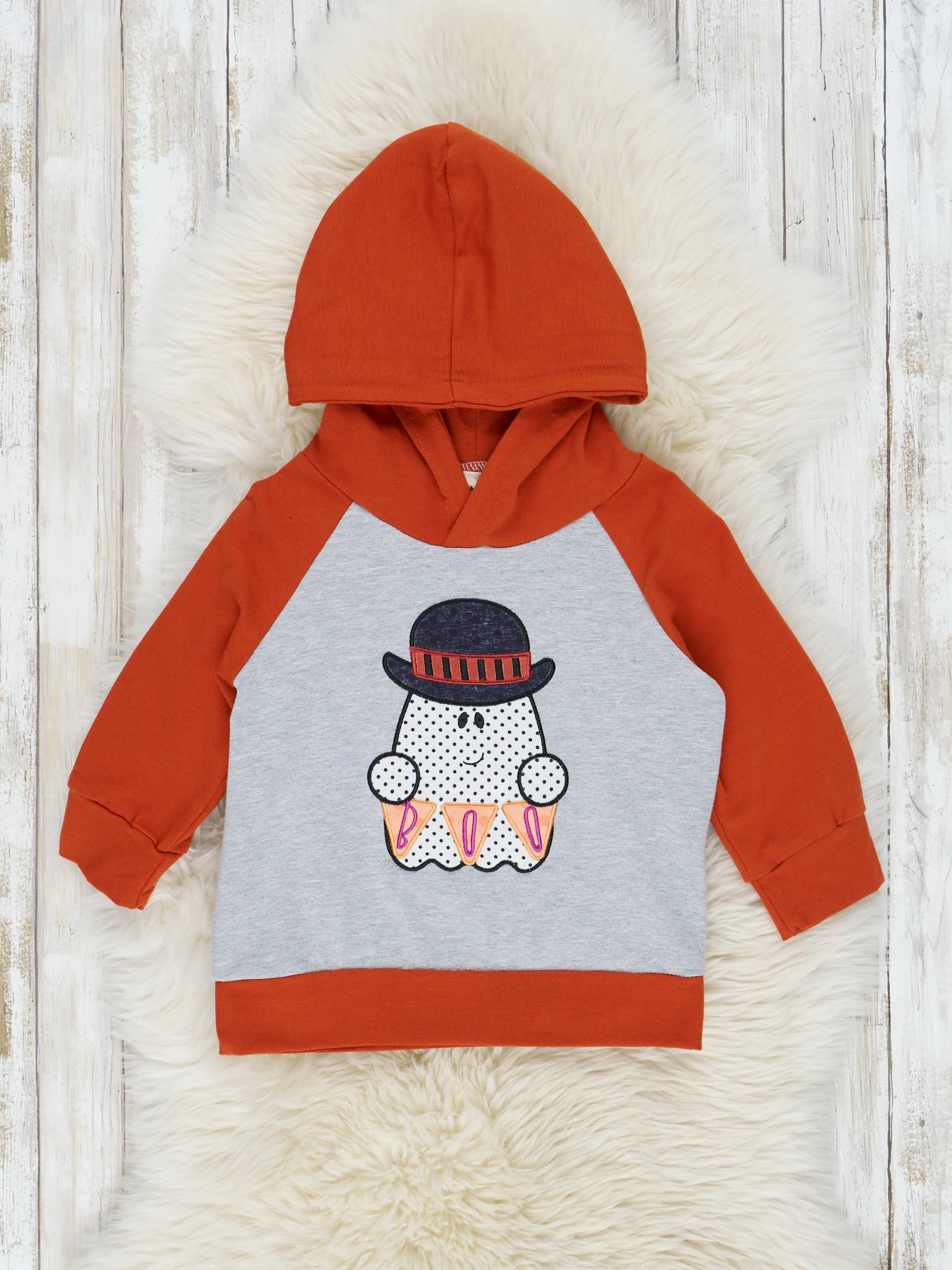 Cinnamon & Heather Grey Embroidered Ghost Hoodie
