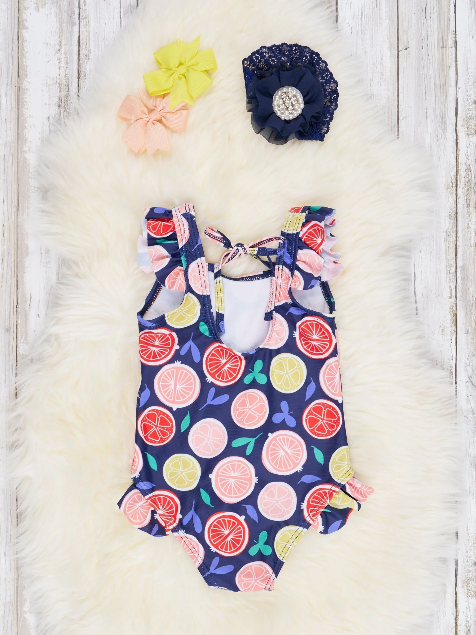 Citrus Ruffle Navy One-Piece Swimsuit - Image 2