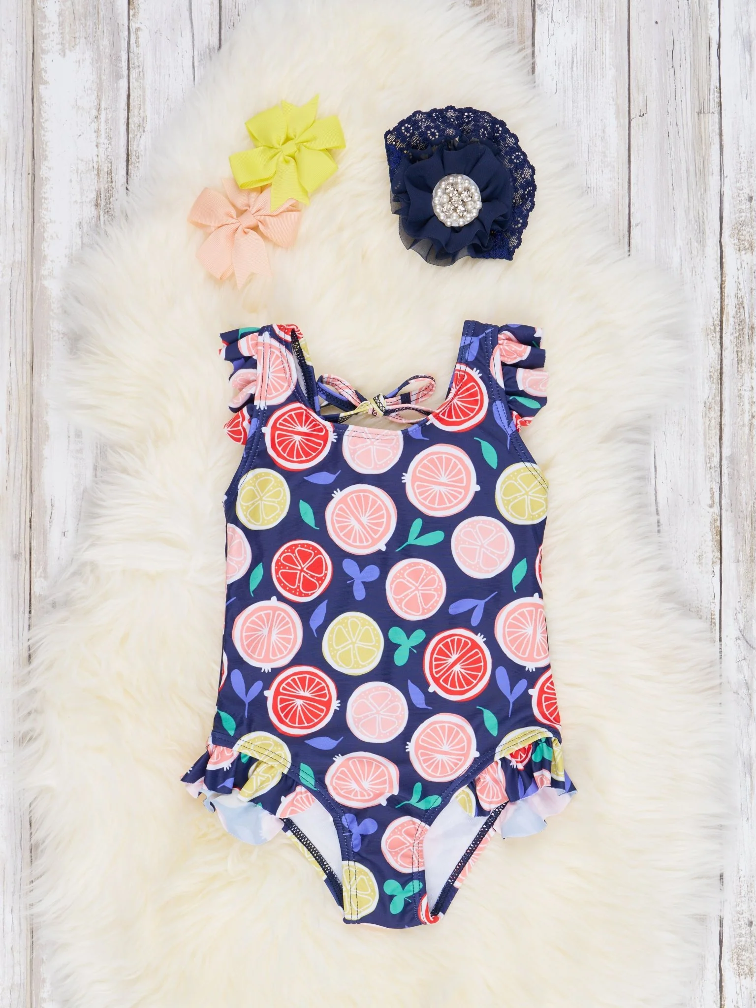 Citrus Ruffle Navy One-Piece Swimsuit - Image 4