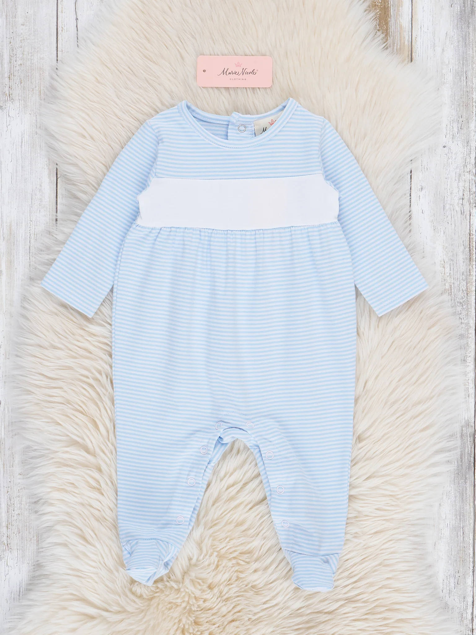 Classic Baby Blue Striped Footed Sleeper Pajamas