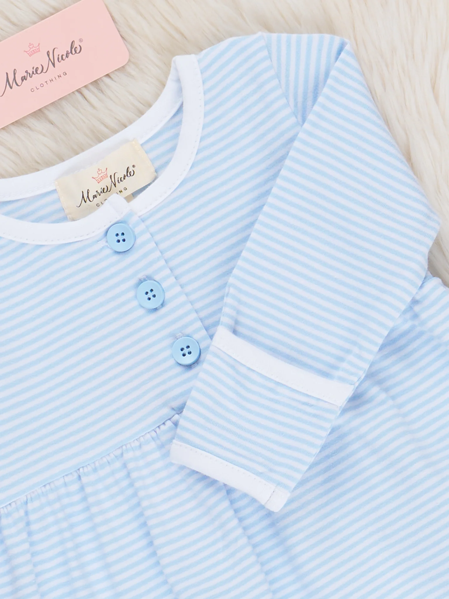Classic Baby Blue Striped Henley Gown - Image 2