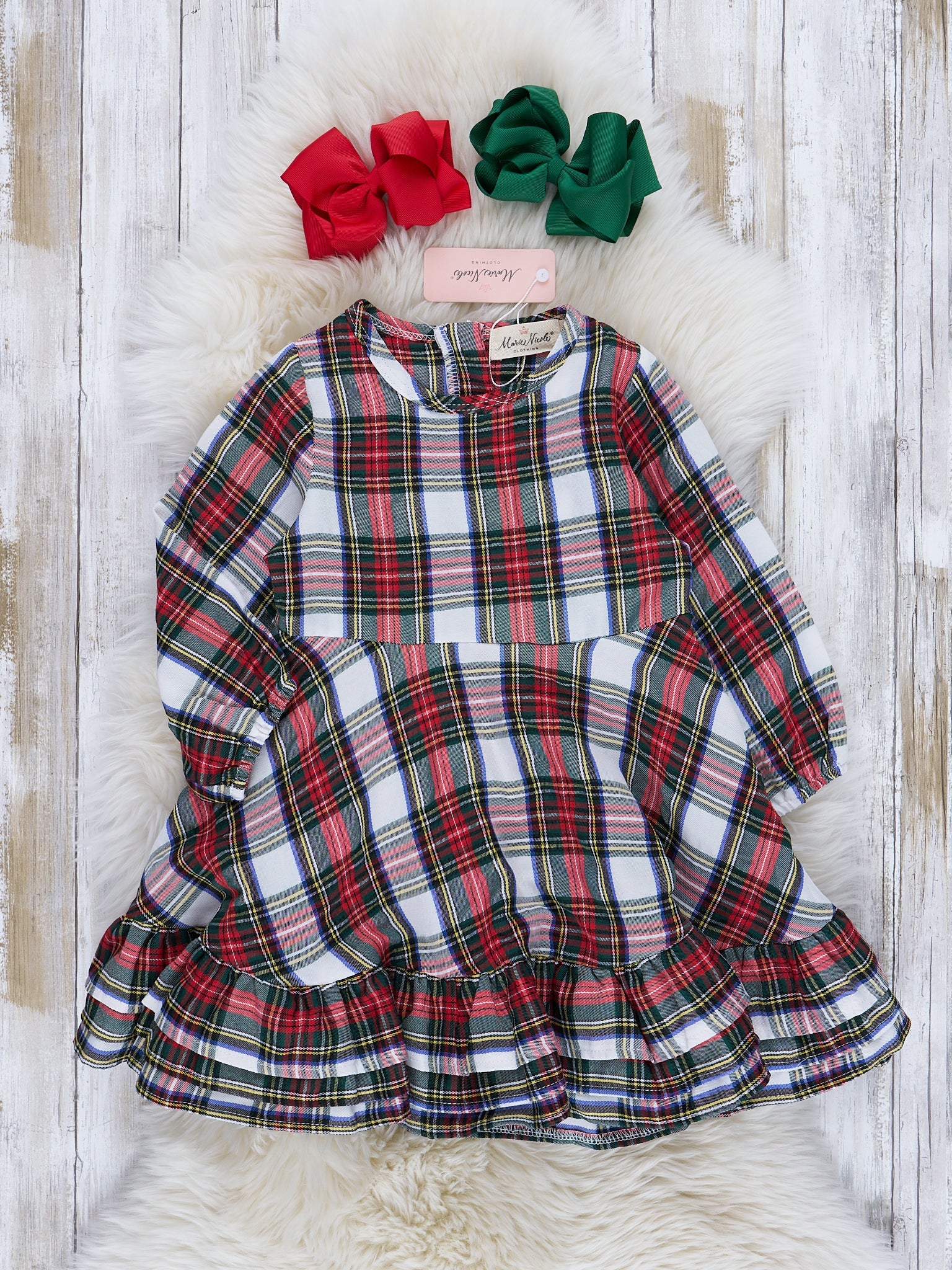 Classic Winter Holiday Plaid Ruffle Dress