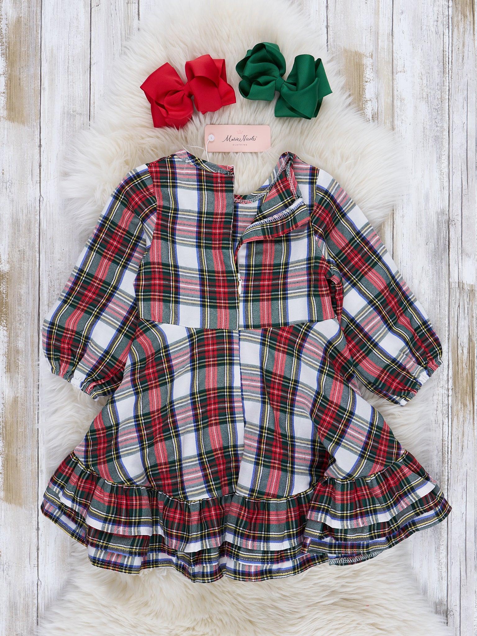 Classic Winter Holiday Plaid Ruffle Dress - Image 2