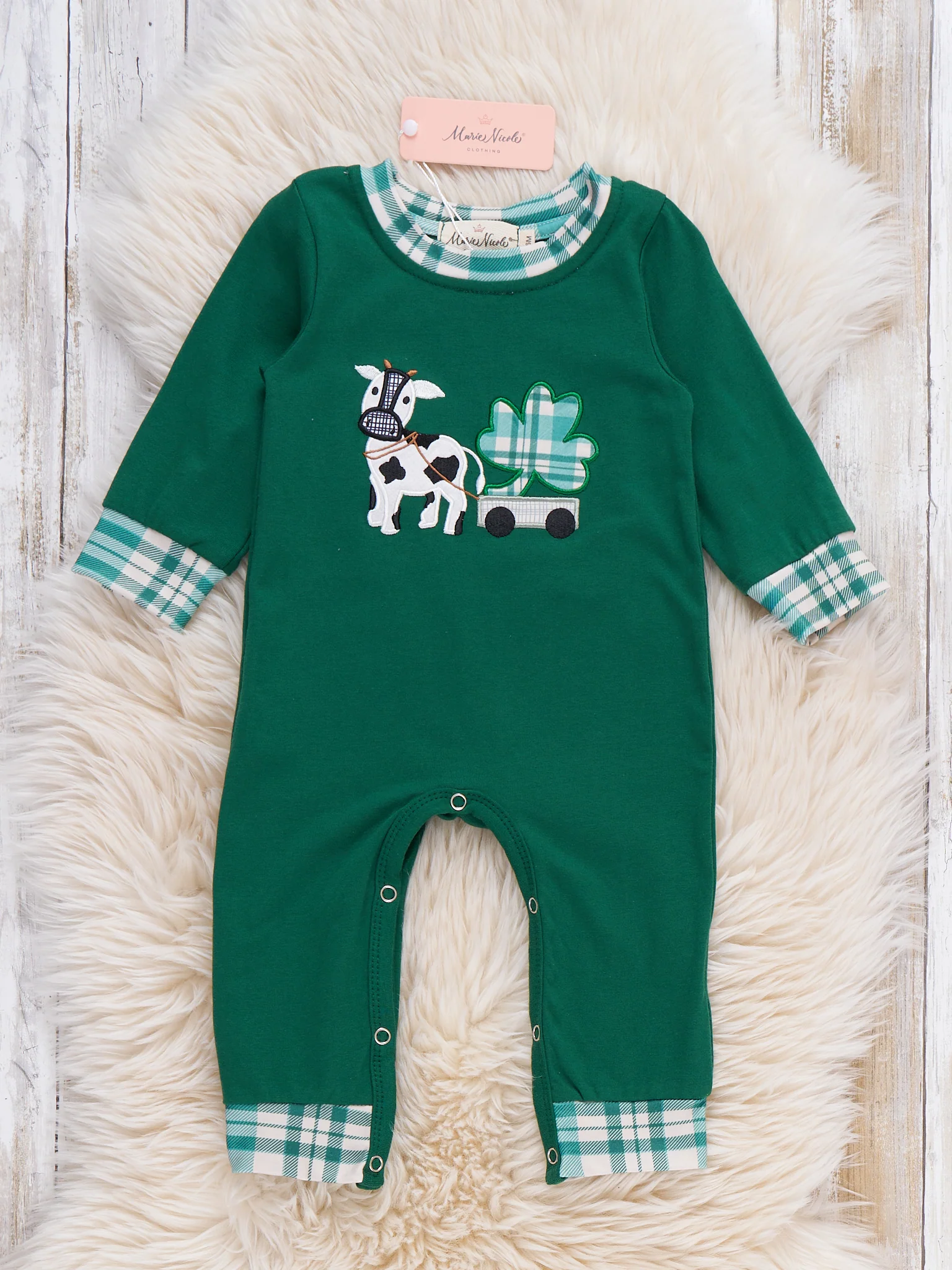 Clover Cow Adventure Cow Embroidered Romper