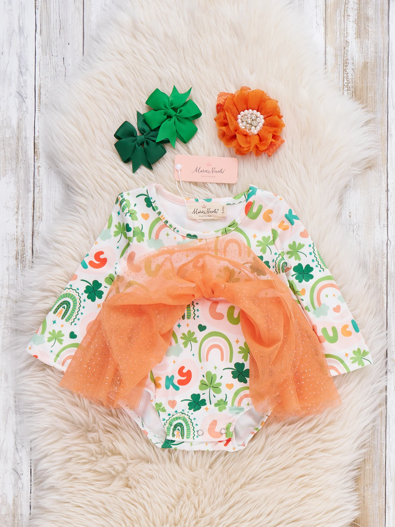 Clover Magic Rainbow Tulle Bubble Romper - Image 3