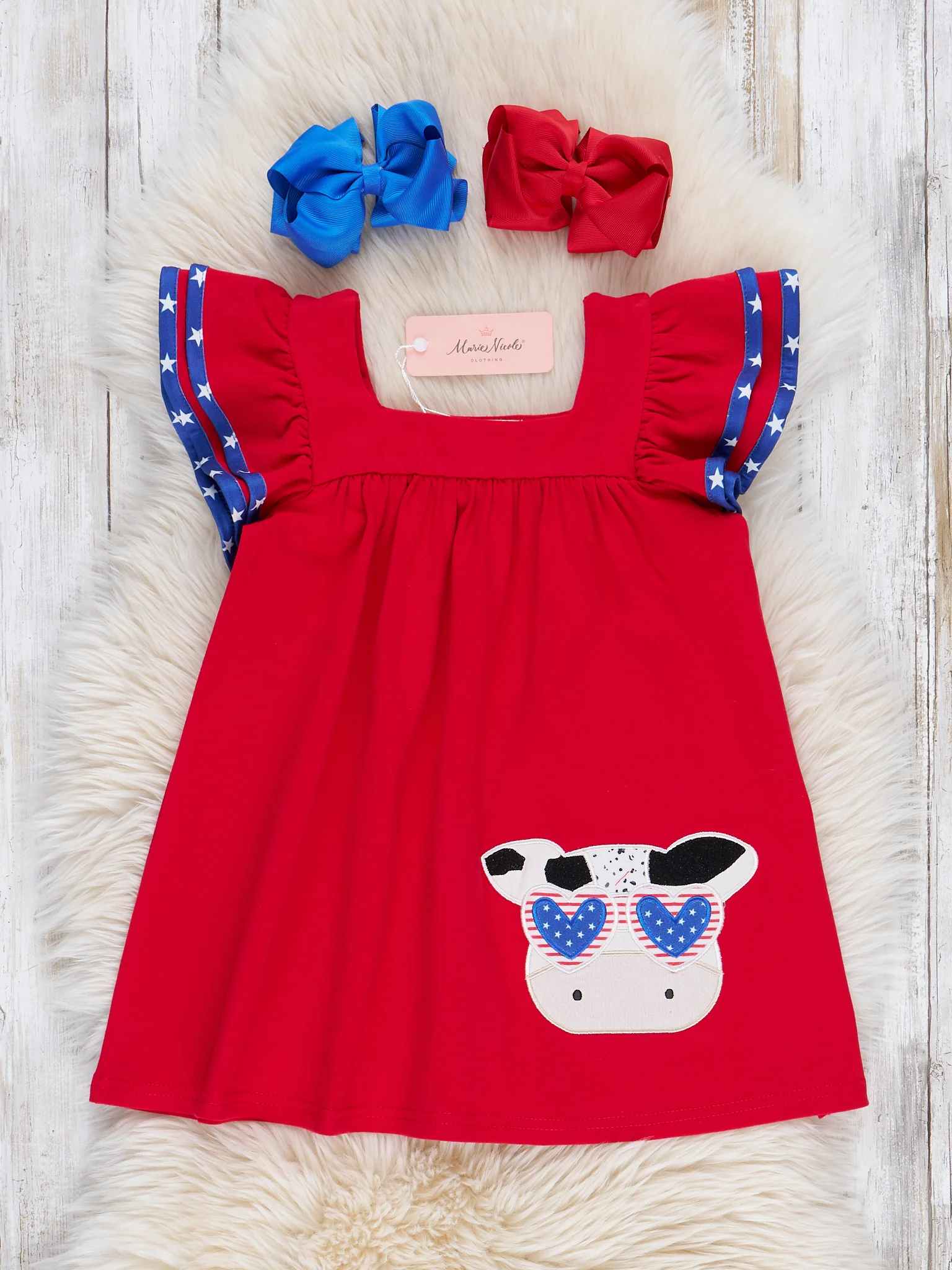 Cool Patriotic Cow Embroidered Ruffle Dress - Image 2