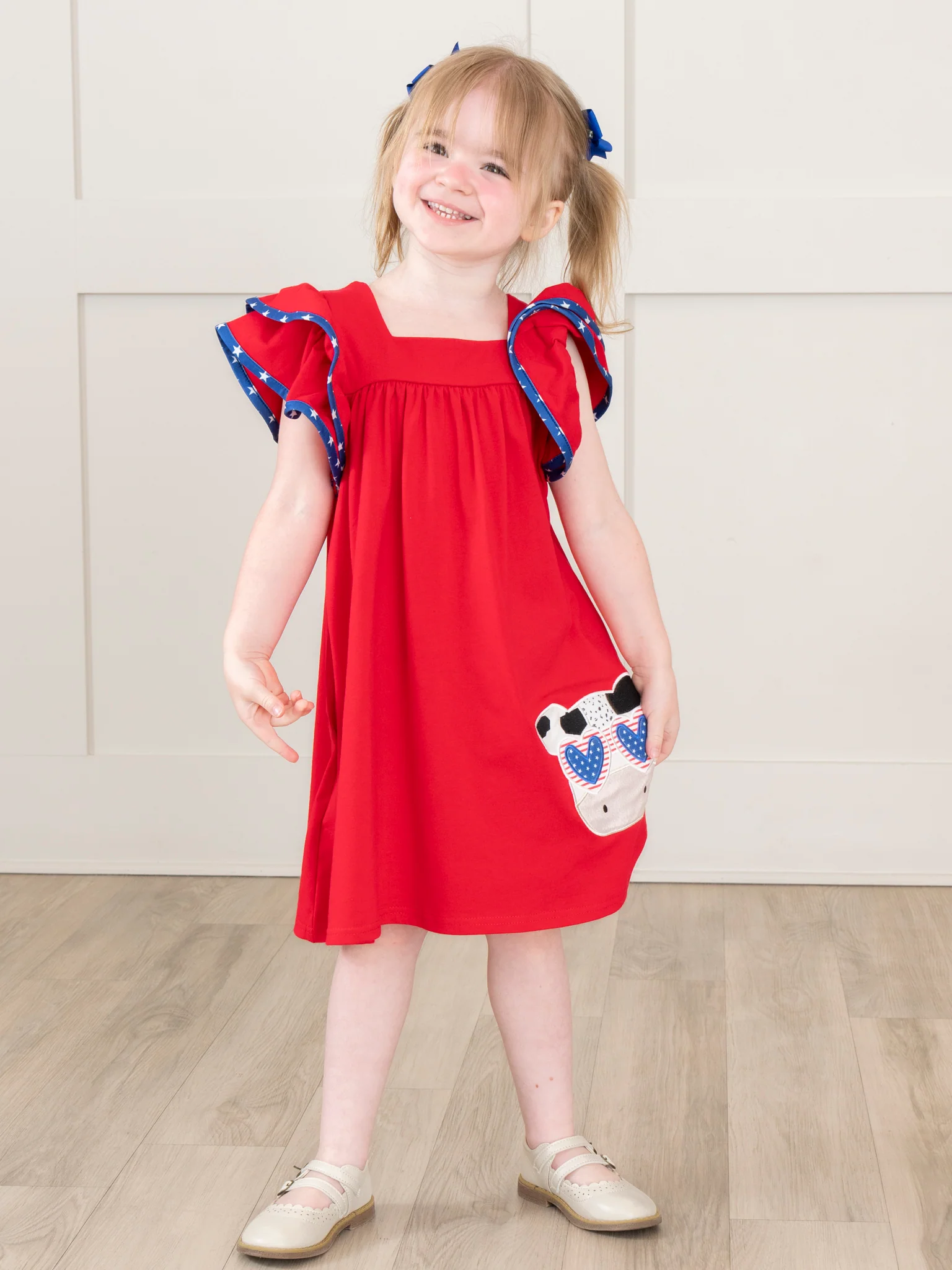 Cool Patriotic Cow Embroidered Ruffle Dress - Image 3