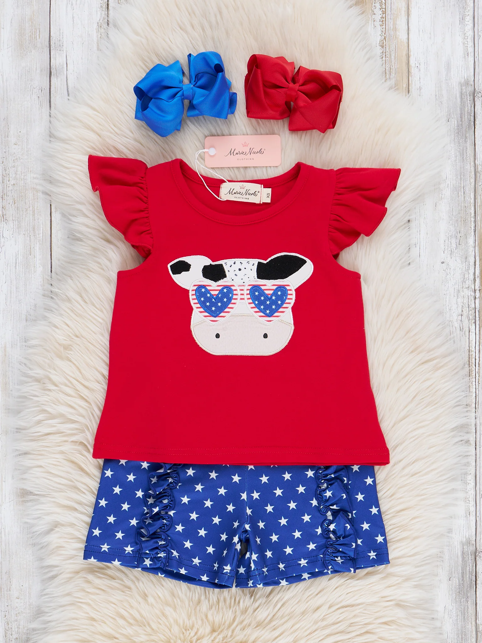 Cool Patriotic Cow Embroidered Ruffle Outfit - Image 2