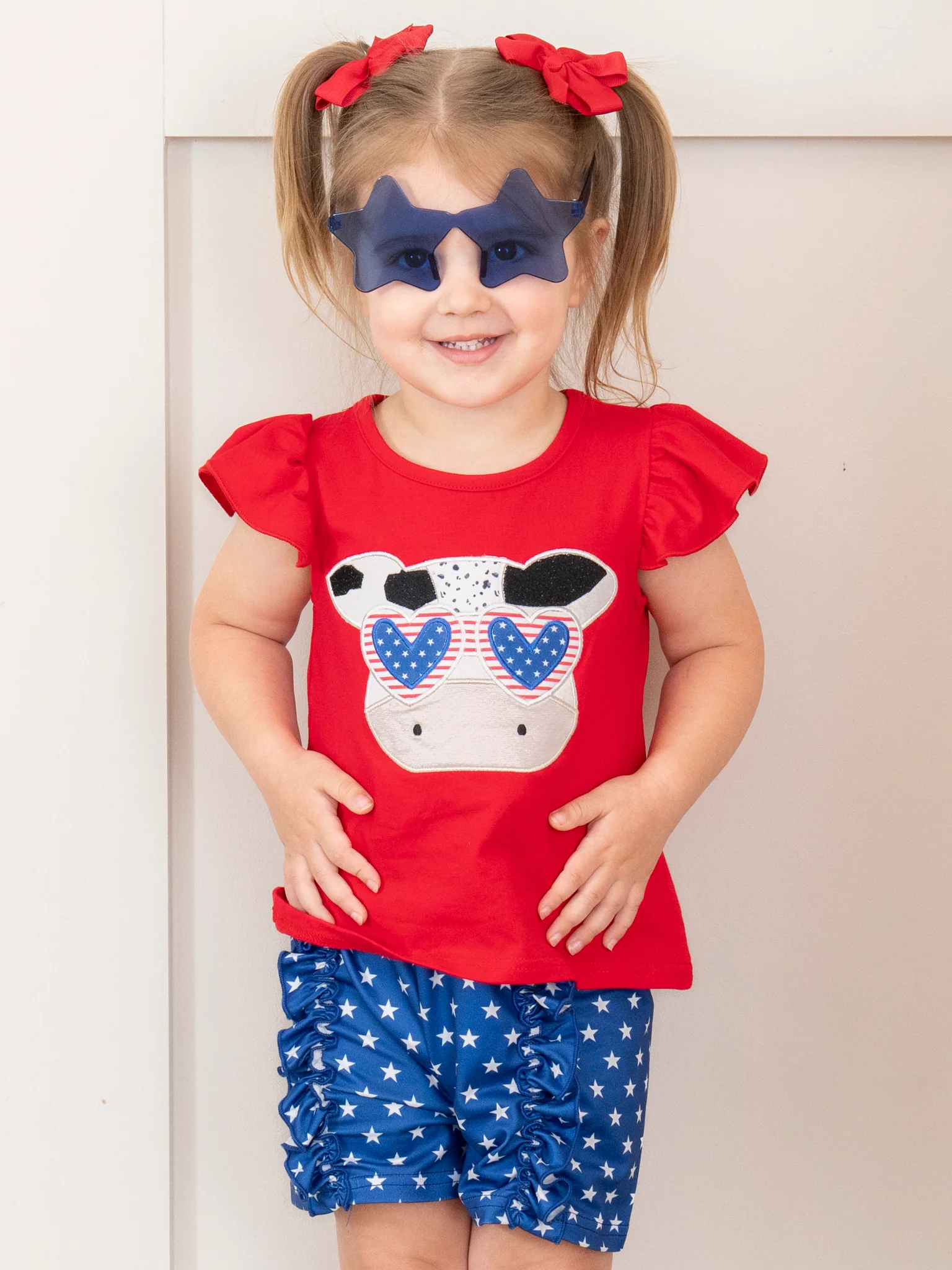 Cool Patriotic Cow Embroidered Ruffle Outfit - Image 5