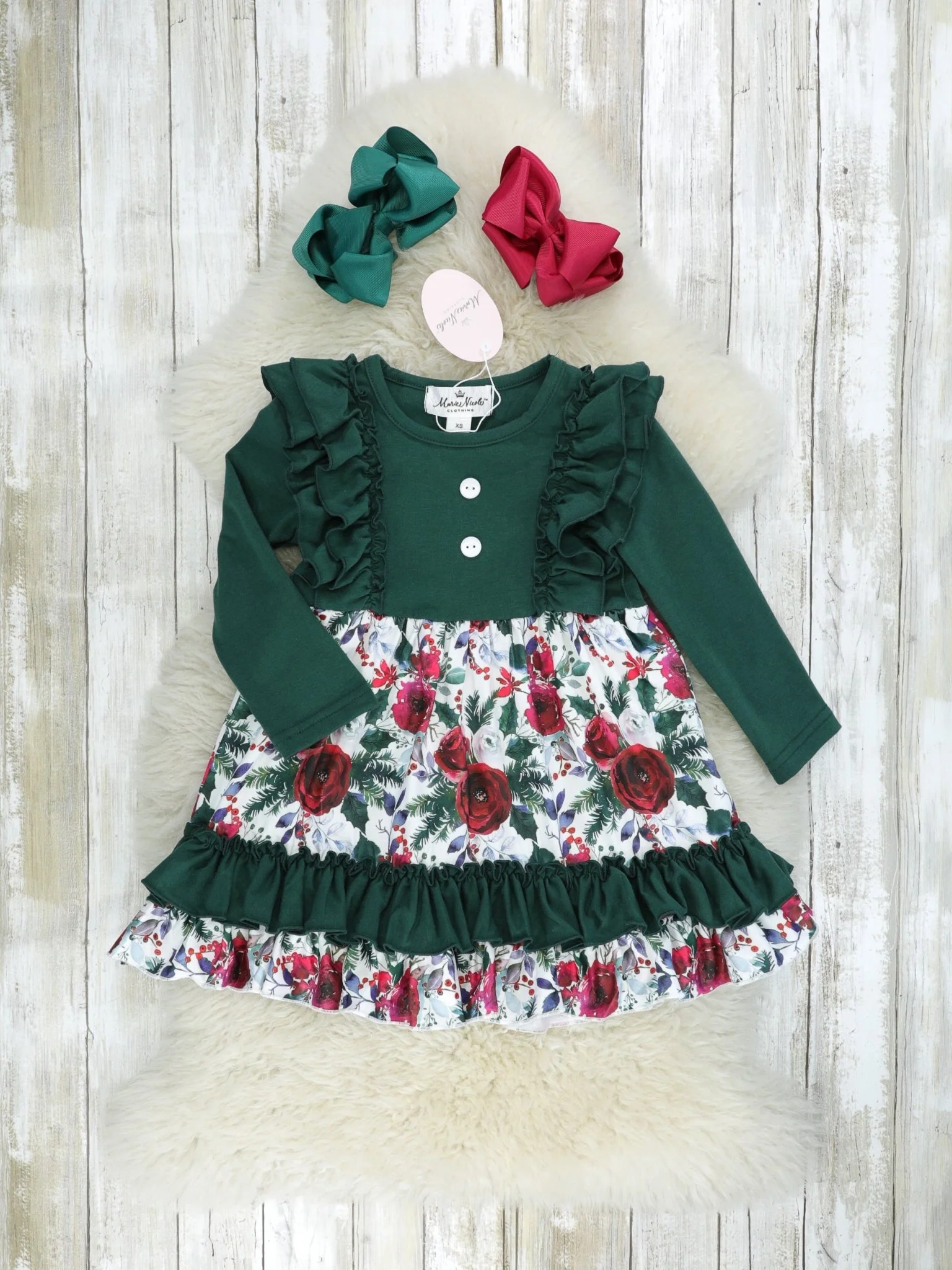 Hunter Green Rose Dress