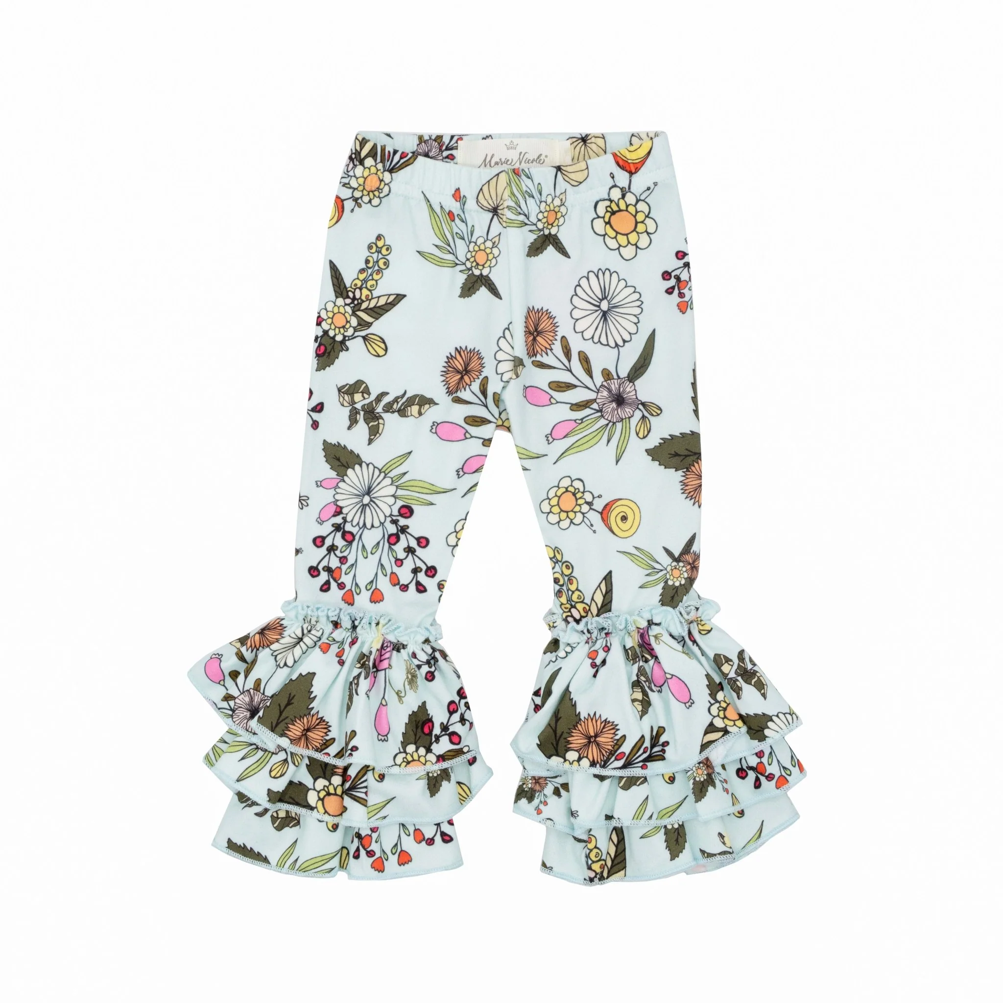 Tulip Ruffle Leggings - Fall Baby BLUE Floral - Image 4