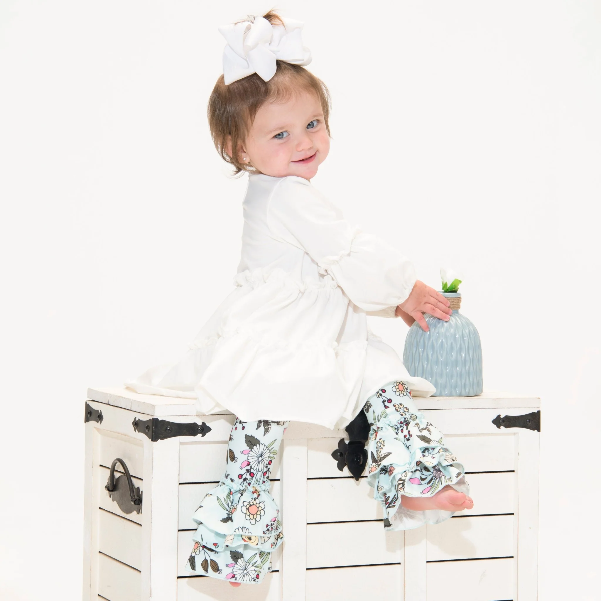 Tulip Ruffle Leggings - Fall Baby BLUE Floral - Image 5