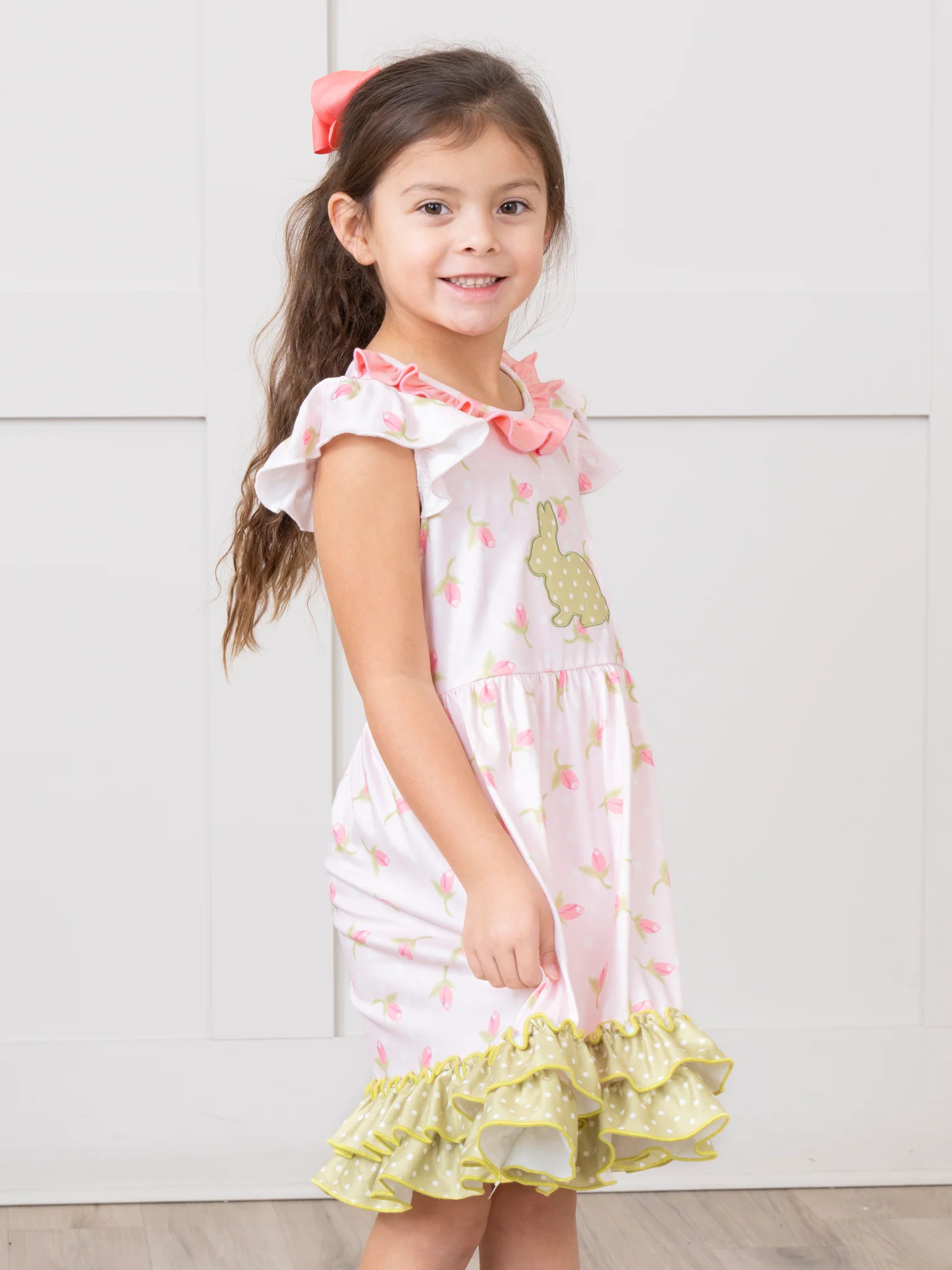Coral & Olive Floral Ruffle Dress - Image 3